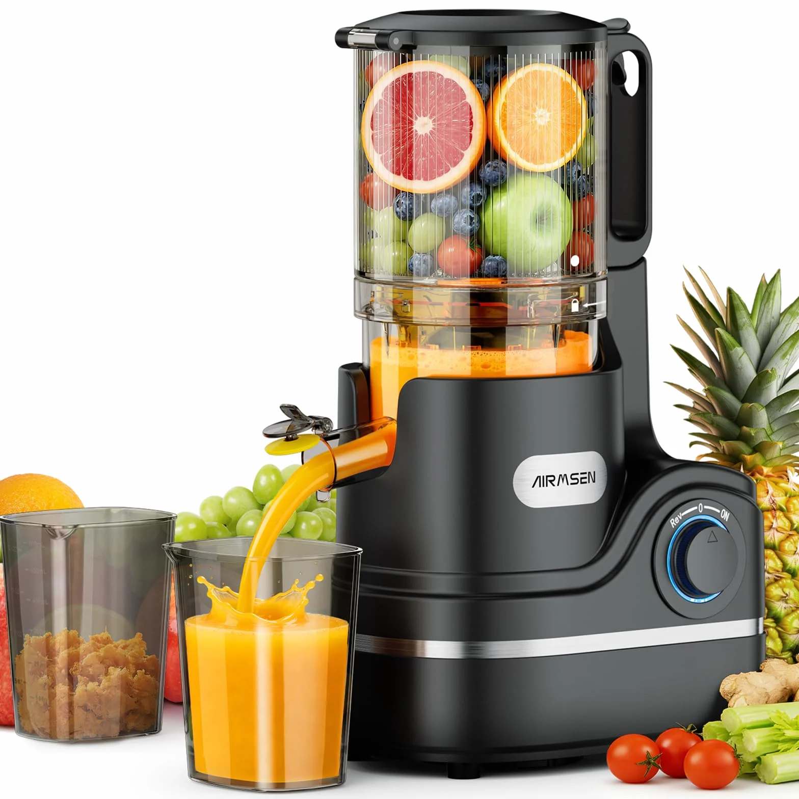 AIRMSEN Slow Juicer, sokowirówka do warzyw i owoców z dużym otworem do napełniania 141 mm