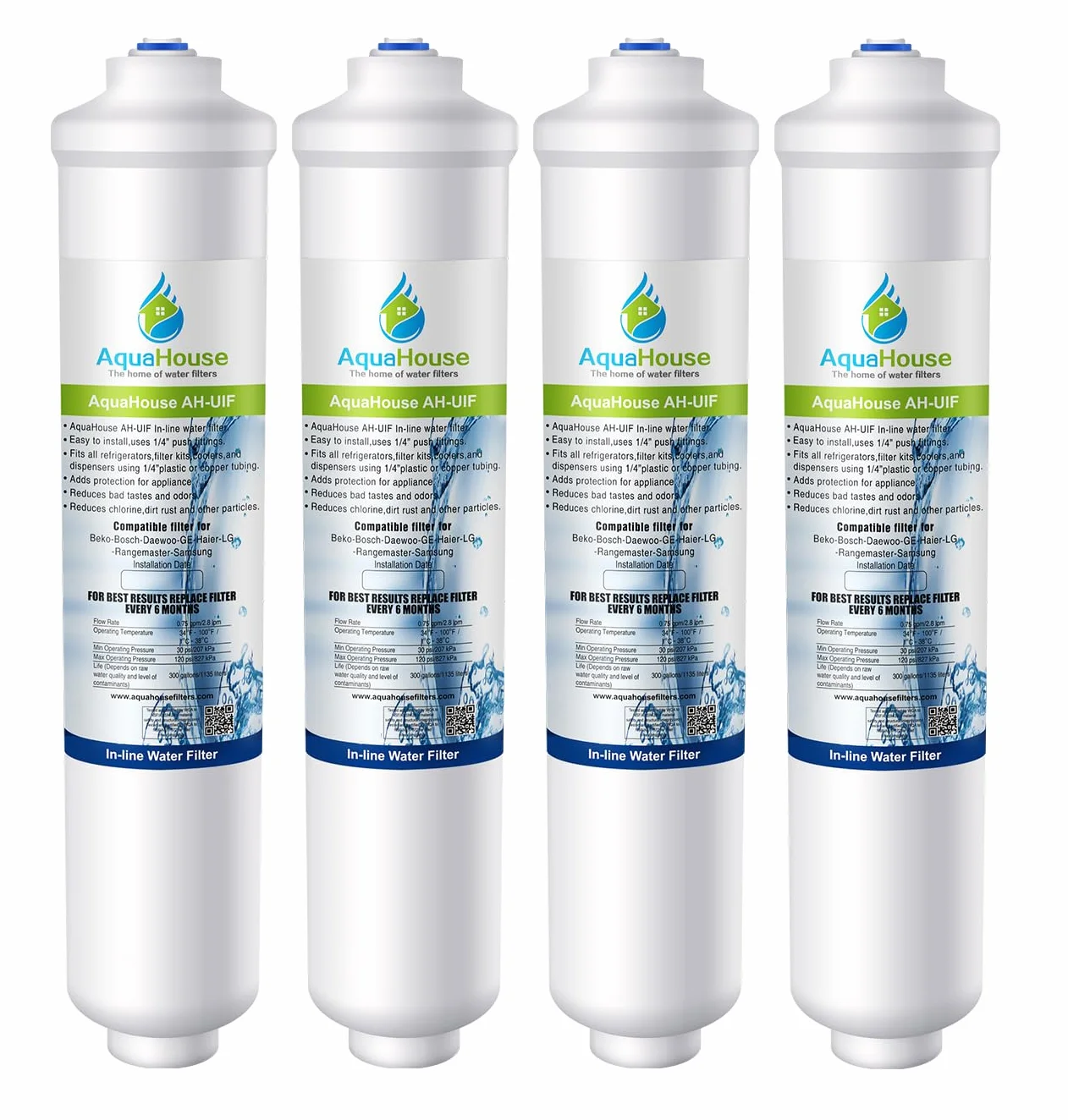 4X AquaHouse UIFS kompatybilny filtr wody do lodówki Samsung DA29-10105J HAFEX/EXP WSF-100 Aqua-Pure Plus (tylko filtr zewn?trzny)
