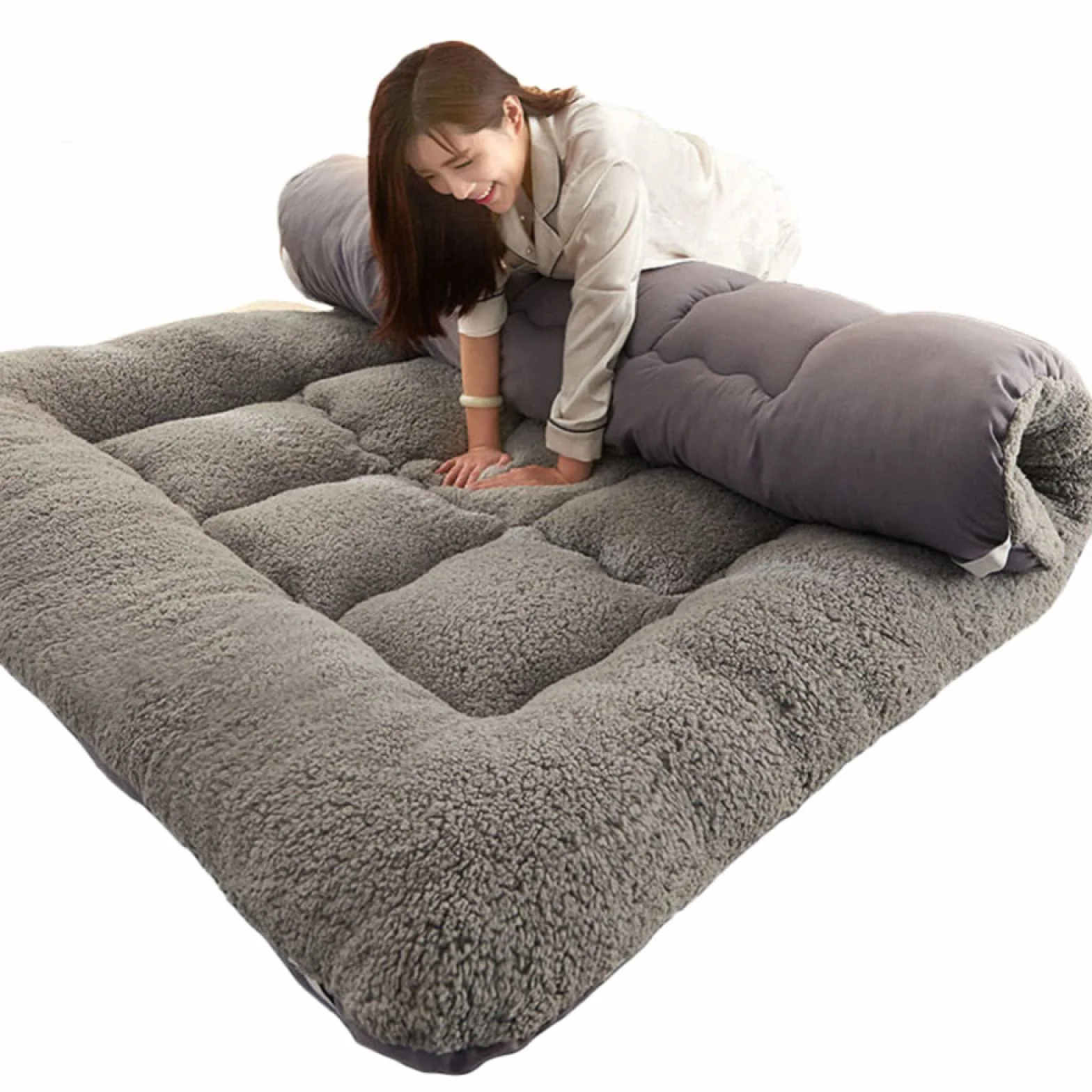 Materac PuTuan Miękki składany przenośny materac, japoński Tatami składany materac King, szary, 120,200 cm