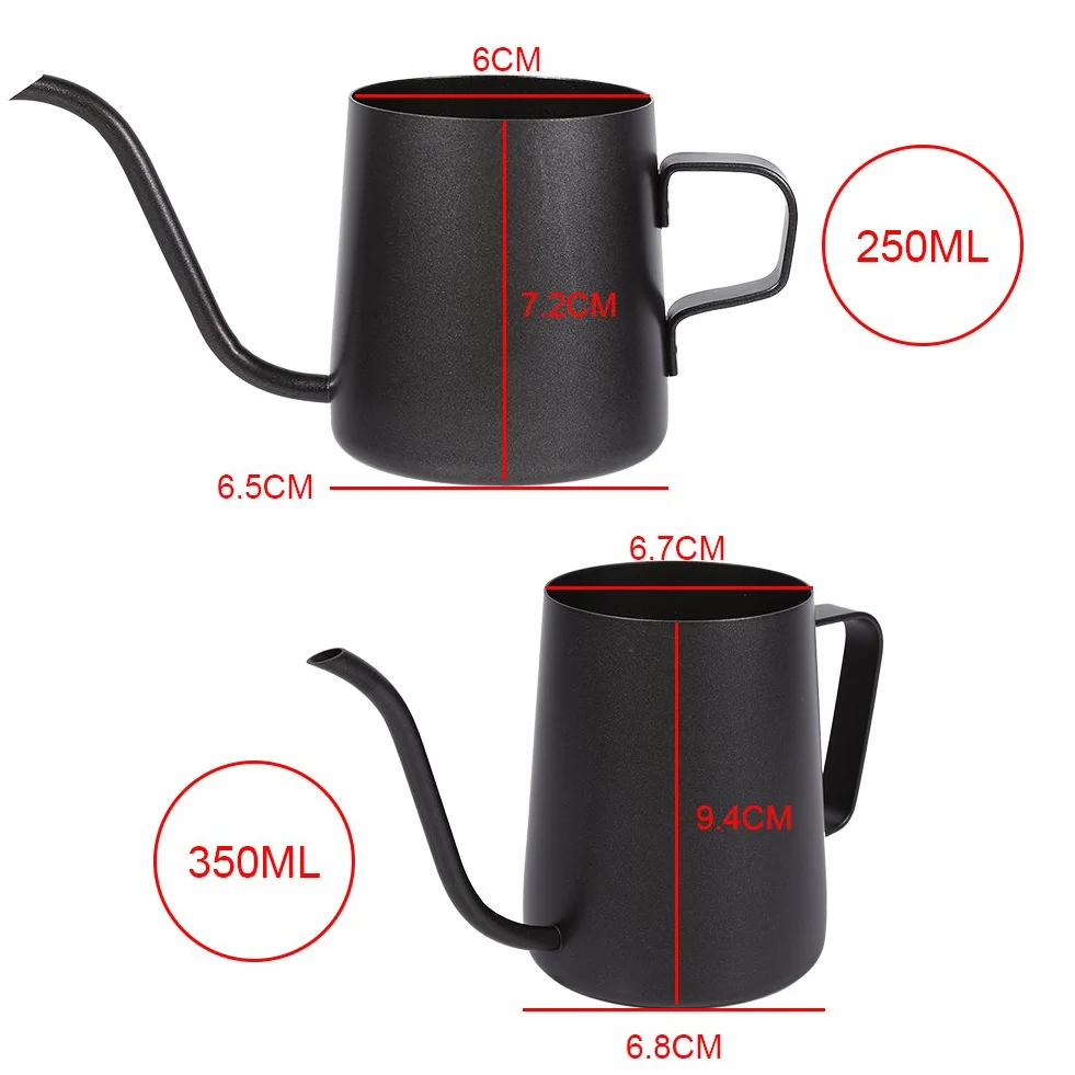 Czarny dzbanek do kawy ze stali nierdzewnej z długą wylewką łabędzia szyi, idealna kontrola przepływu, 250 ml/350 ml (250 ml)