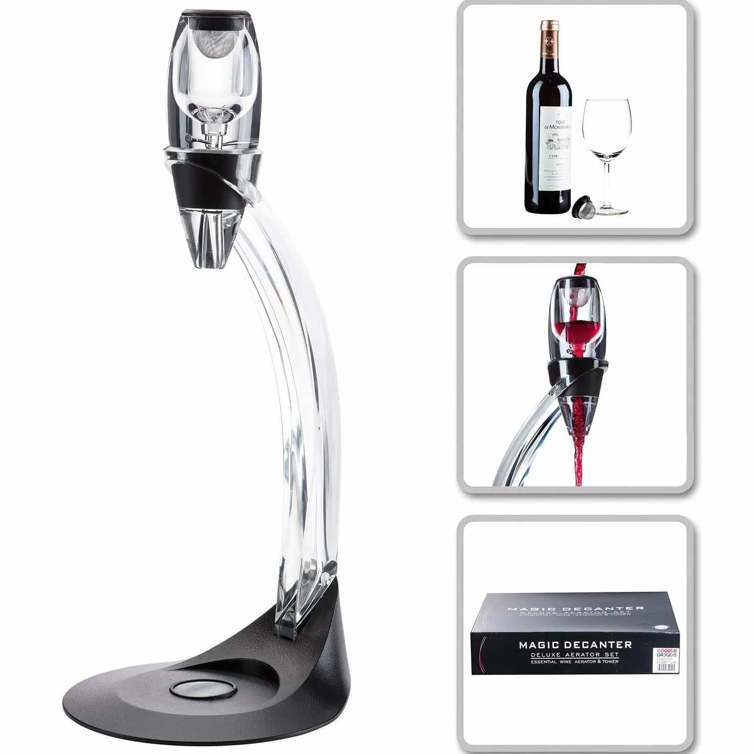 Napowietrzacz do wina, dekanter do wina, dekanter do wina, deluxe, z podstawką; Magic Decanter