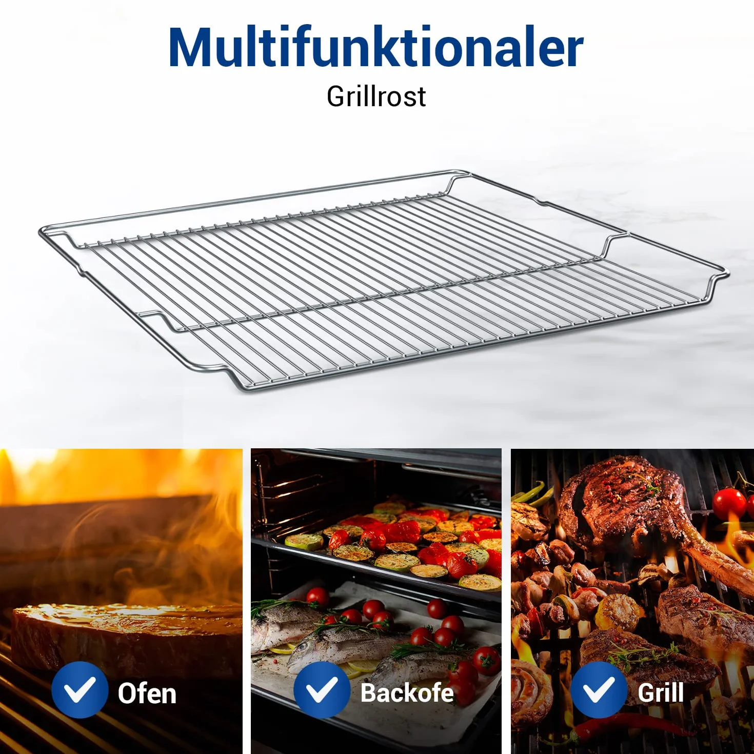 VIOKS Ruszt do grillowania ze stali nierdzewnej, 465 x 375 mm, zamiennik do Bosch 00574876 HEZ334000, ruszt do grillowania, ruszt kratowy do piekarnika Bosch, akcesoria do piekarnika