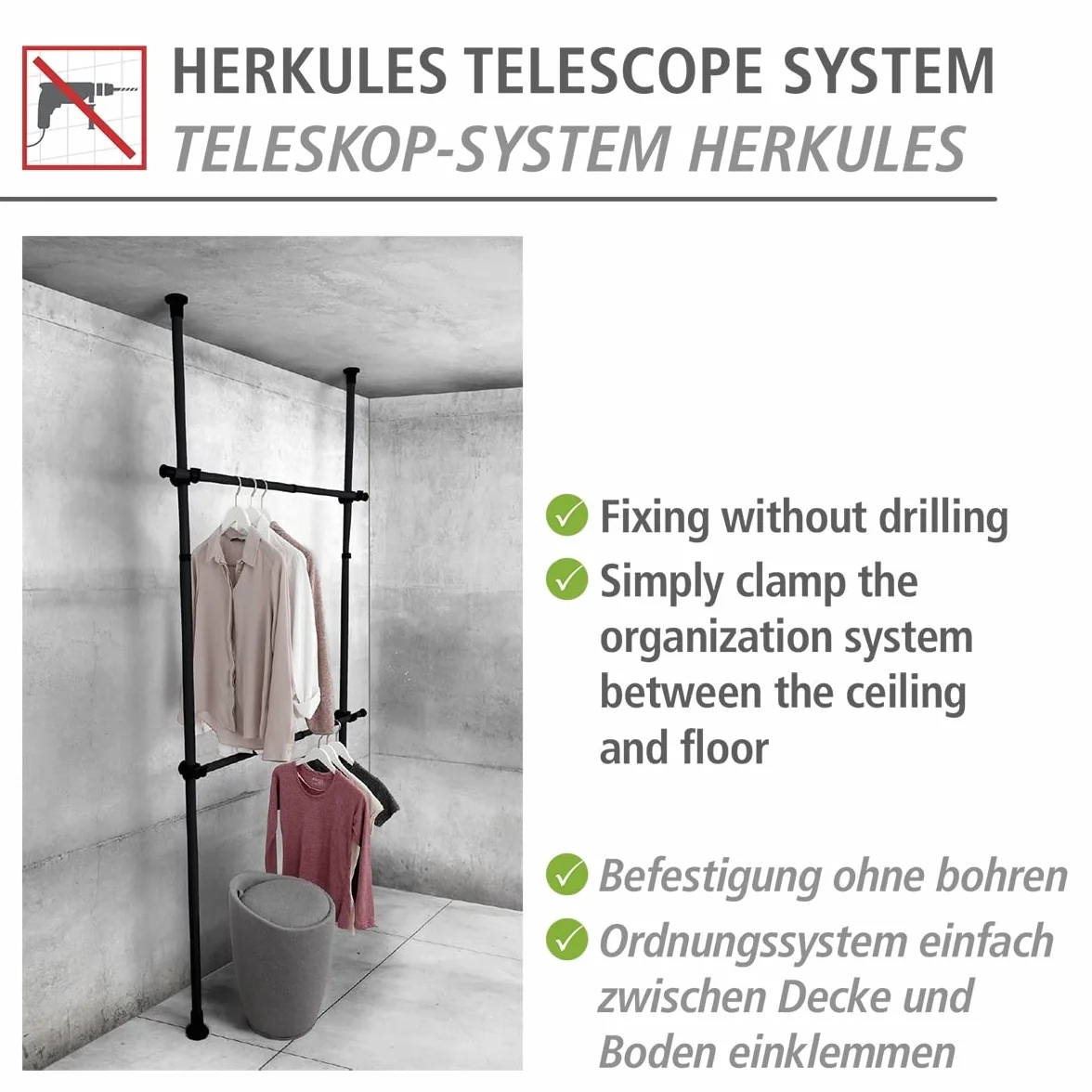 WENKO Drążek na ubrania Herkules, czarny