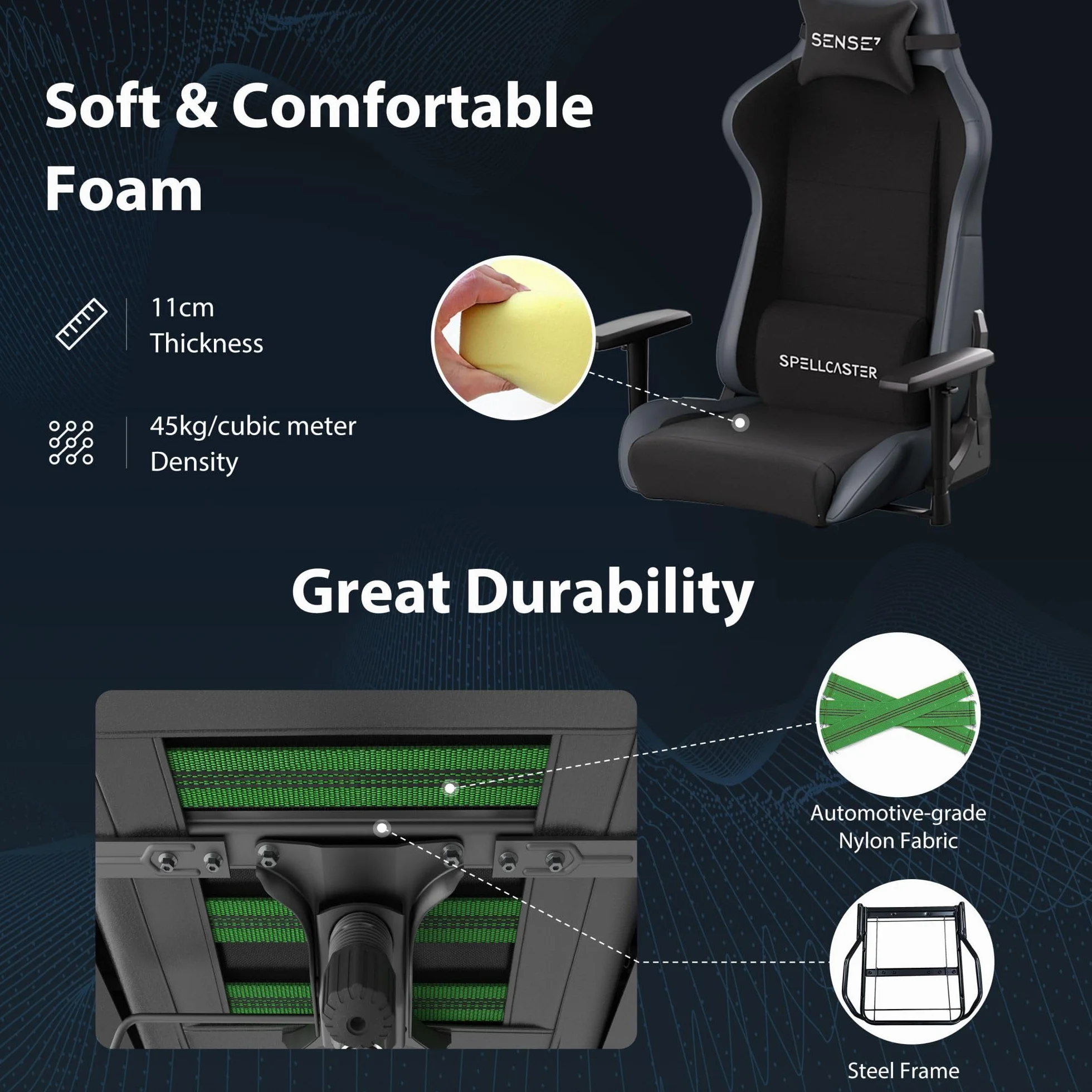 SENSE7 Spellcaster FUKU Fotel Gamingowy - Alcantara Premium - Ergonomiczny Komfort, Regulacja 160°, Regulowane Podłokietniki, Oddychająca Pianka HR - Idealny do Biura lub Gamingu, Elegancki Design