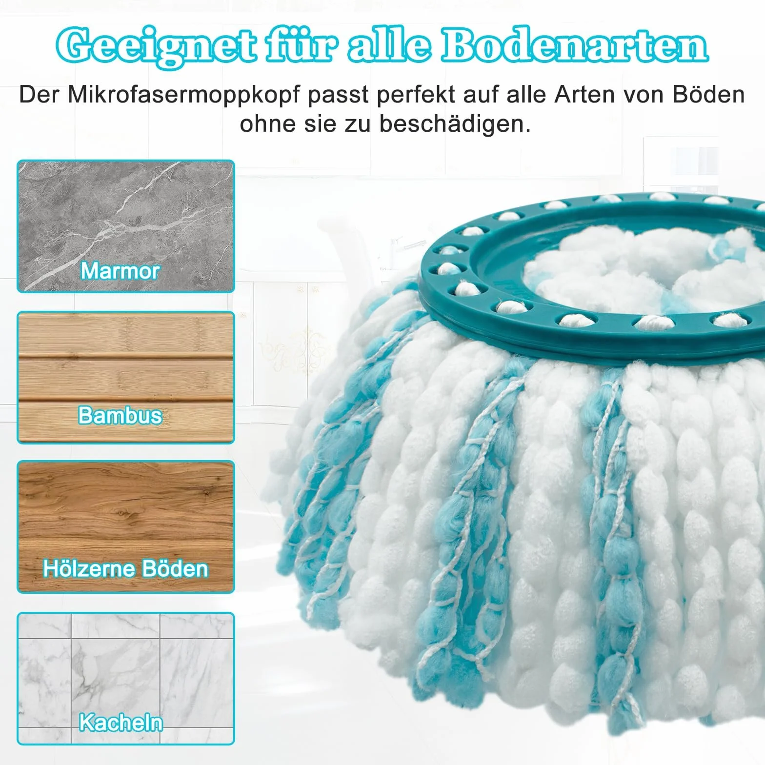 4 sztuki Wymienna Głowica do Mopa z Mikrofibry, Pasuje do Clean Twist Disc – Kompatybilna z Modelami Leifheit, Nakładka Mopowa Wielokrotnego Użytku, Części Zamienne do Mopów Podłogowych