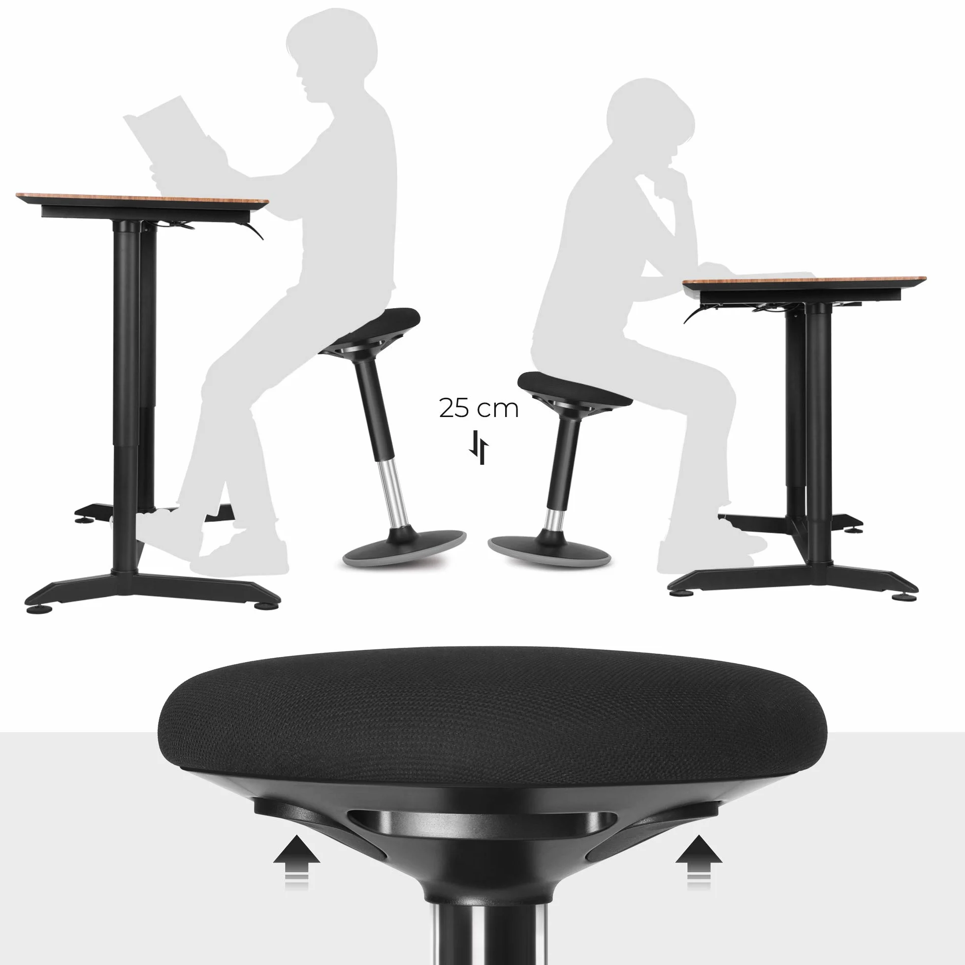 SONGMICS OSC05BK Ergonomiczny taboret biurkowy, obracany o 360°, z regulacją wysokości, 56–81 cm, łatwy montaż, czarny