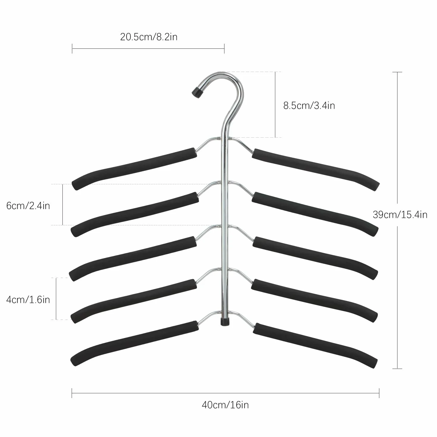 Wieszak 5 w 1 metalowy wielowarstwowy organizer na ubrania z antypoślizgową gąbką 3 szt