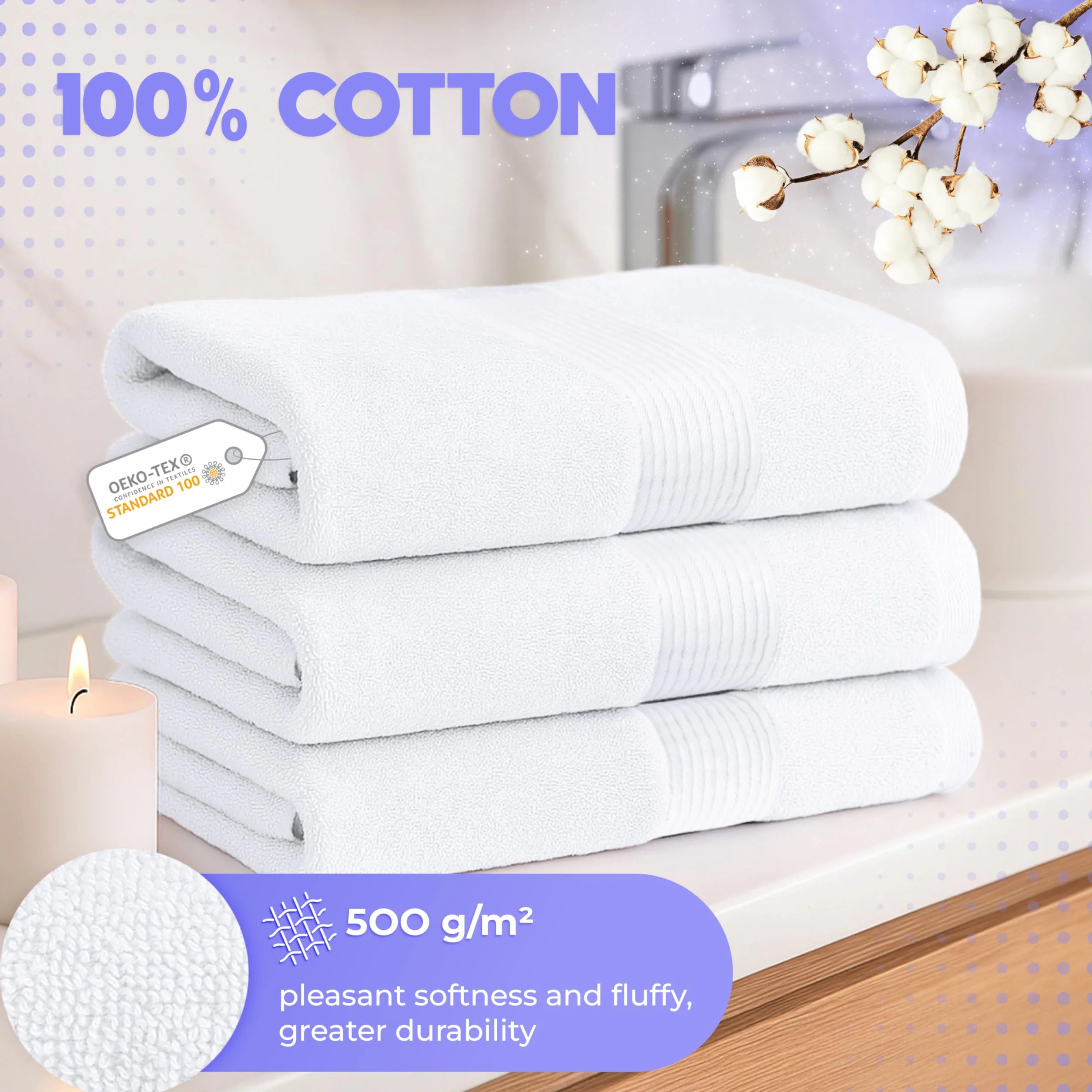 Ręczniki kąpielowe Cloud Pillow, 2 sztuki, 100 x 150 cm – 100% bawełny, ręczniki kąpielowe – 500 g/m², miękkie, chłonne i wytrzymałe, z certyfikatem Oeko-Tex - idealne do hotelu, spa i dla gości