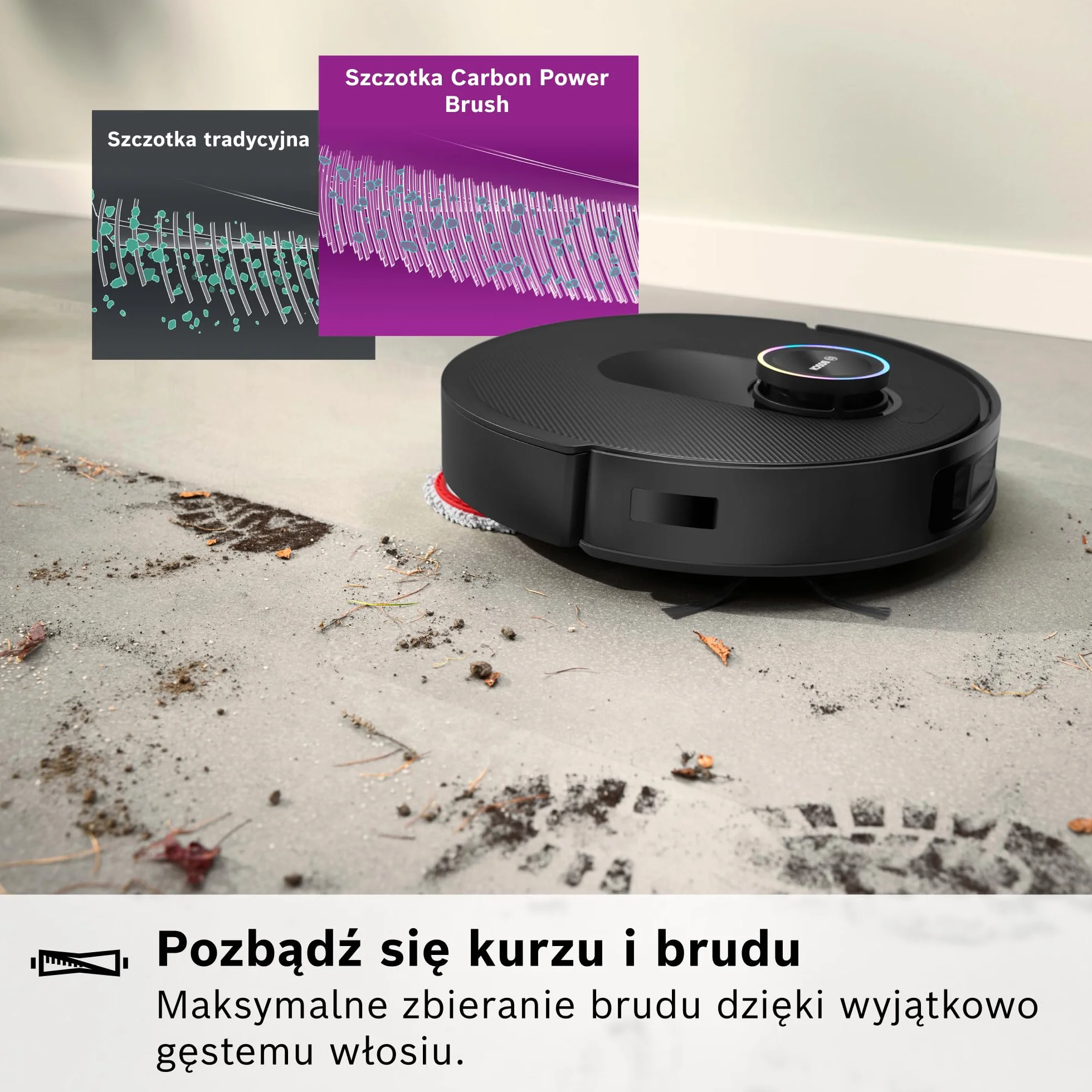 Bosch Spotless Max Cam Robot sprzątający, moc ssania 11000Pa, stacja czyszcząca, Smart Vision, Home Connect, czarny