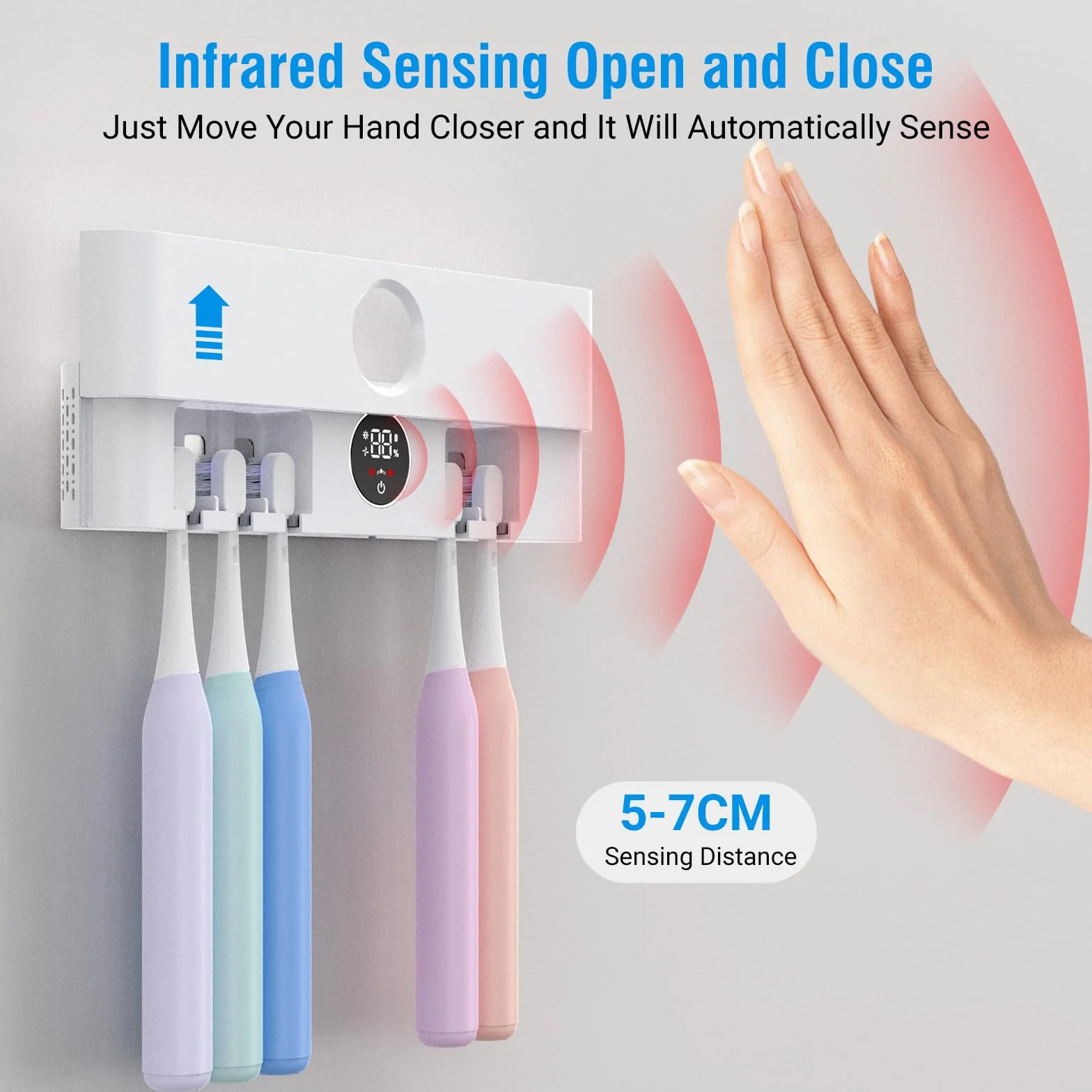 LifeBasis Sanitizer szczoteczka do zębów UV z wyświetlaczem na podczerwień, uchwyt na szczoteczki do zębów do dezynfekcji UV i suszenia, elektryczna szczoteczka do zębów do montażu na ścianie