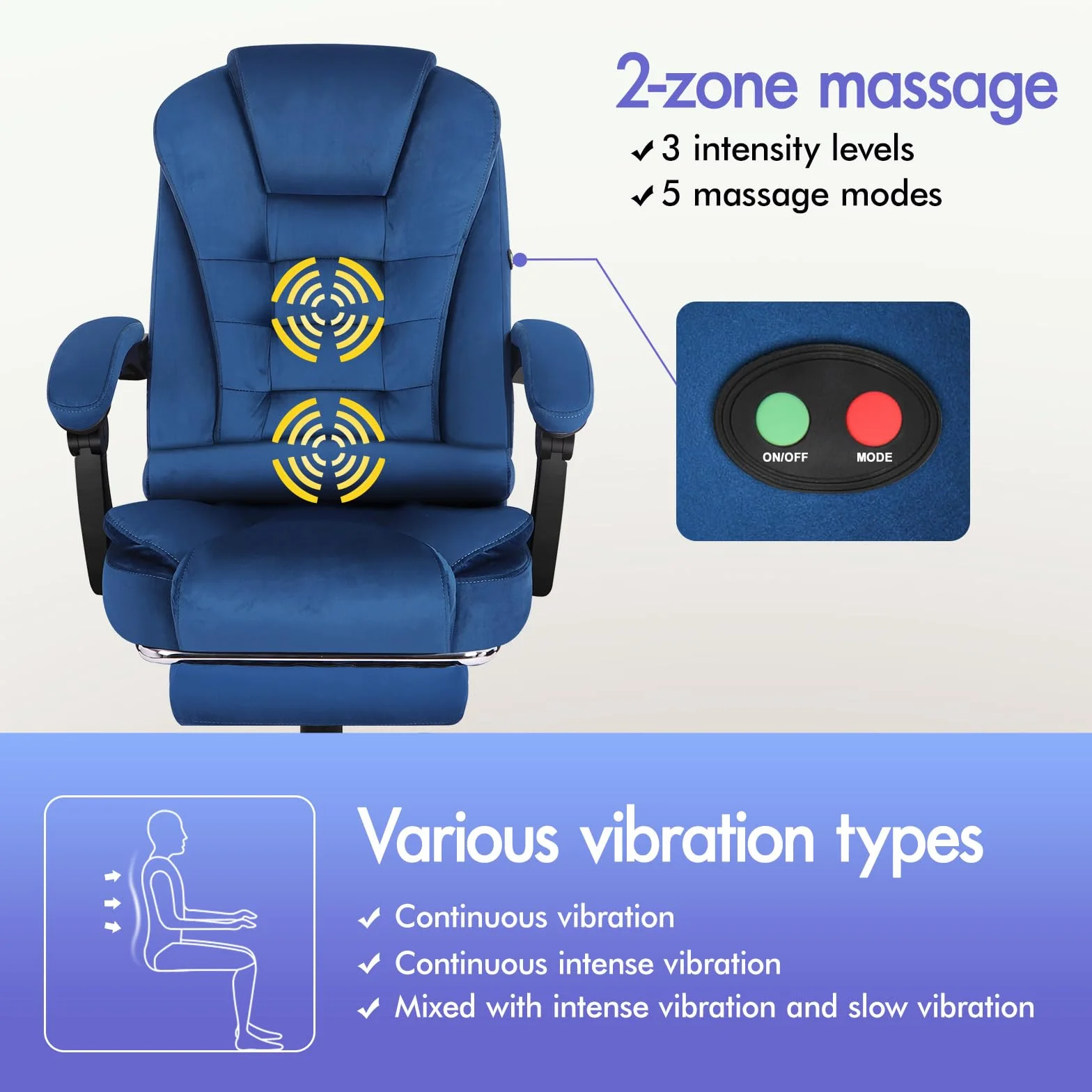 ALFORDSON Krzesło biurowe obrotowe gamingowe ergonomiczne z poduszką lędźwiową niebieskie