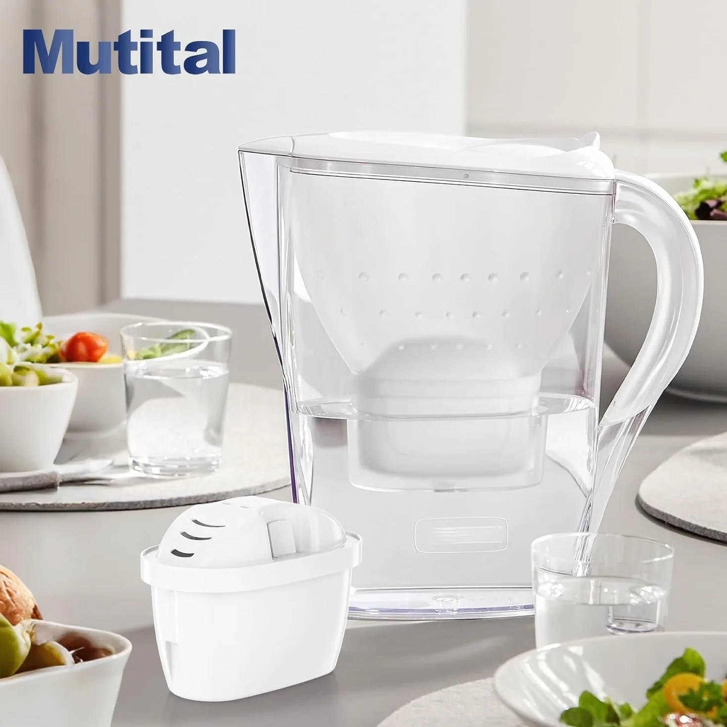 Mutital wkłady filtrujące do wody, 6 sztuk, zamiennik wkładów filtrujących Brita Maxtra+, kompatybilne z dzbankami Brita Marella, Style, Elemaris XL, Aluna, Mavea Elemaris System i Marella System