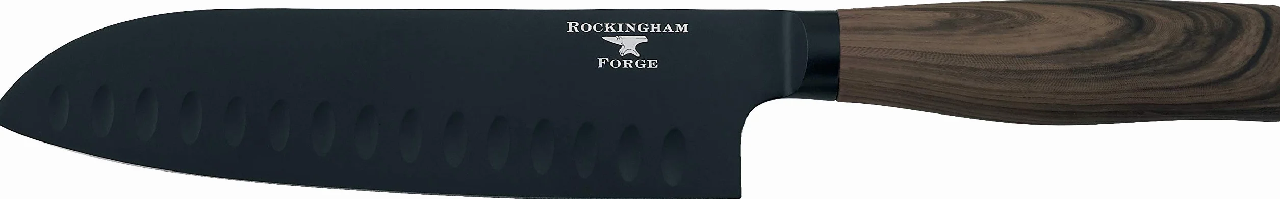 Nóż santoku Rockingham Forge Forester Series 7” - Ostrze ze stali nierdzewnej z czarną powłoką oksydacyjną Ergonomiczna drewniana rękojeść Nóż japoński, RF-6183P