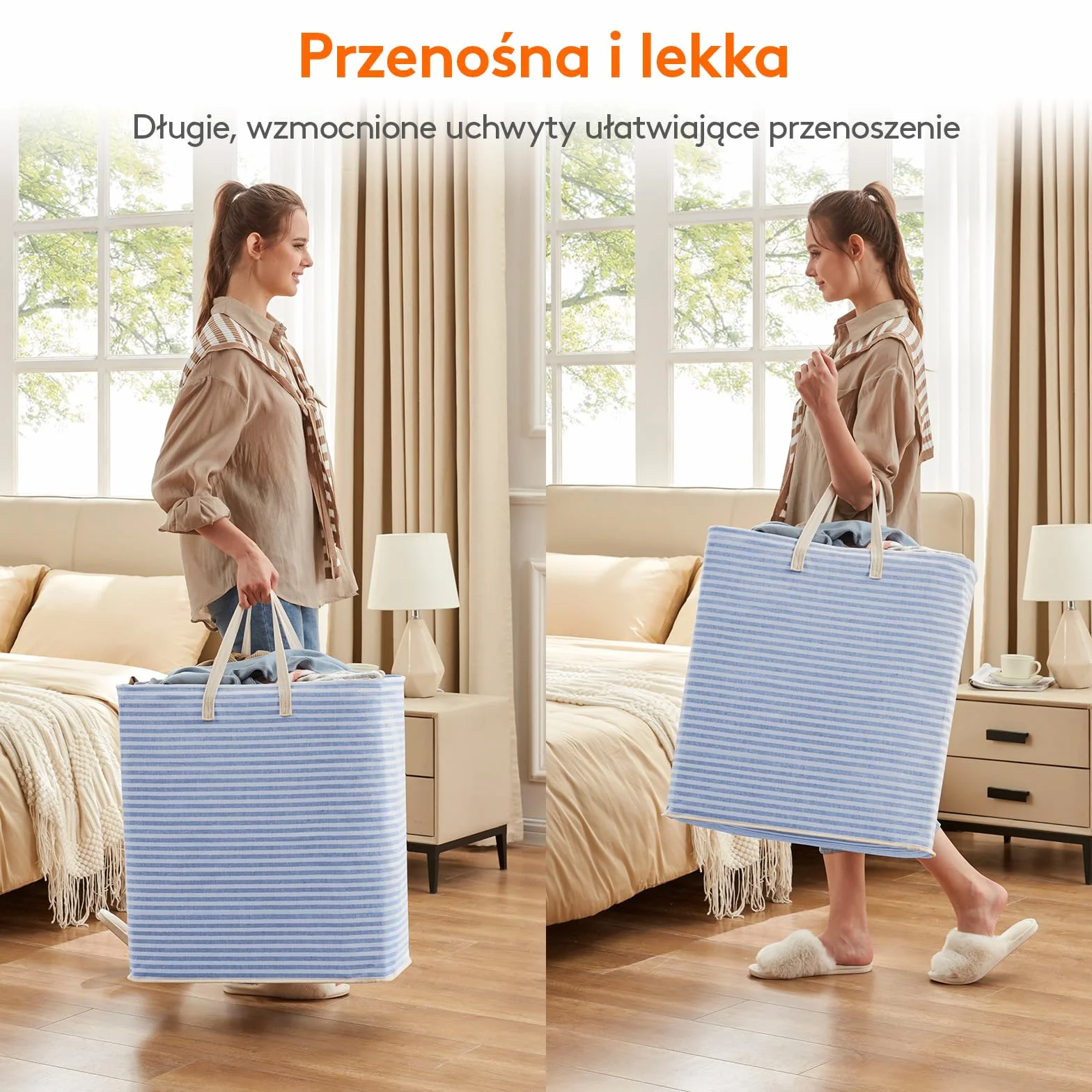 Lifewit Kosz na Pranie z Uchwytem, Duży Składany Wodoodporny Kosze Brudna Ubrania, Laundry Basket do Odzież, Sypialnia, Granatowy, 100L