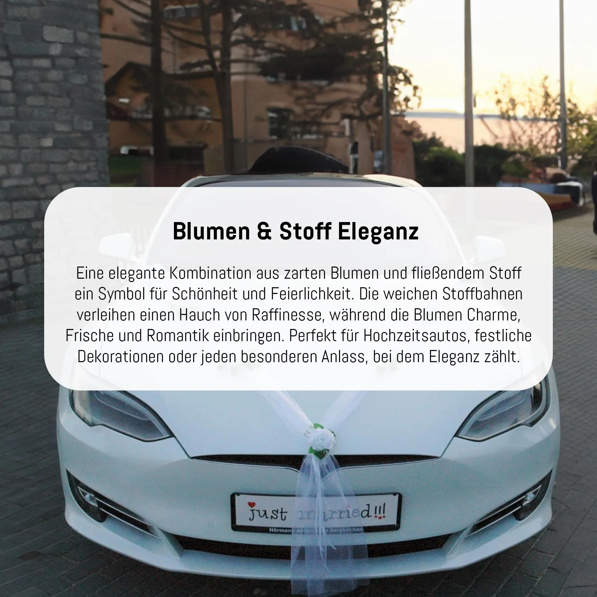 KLASYK Ozdoba samochodowa 100% gotowa dekoracja panna młoda para róża deko ozdoba samochodowa wesele Car Auto Wedding deko girlanda rattan (czysta biel/biała)