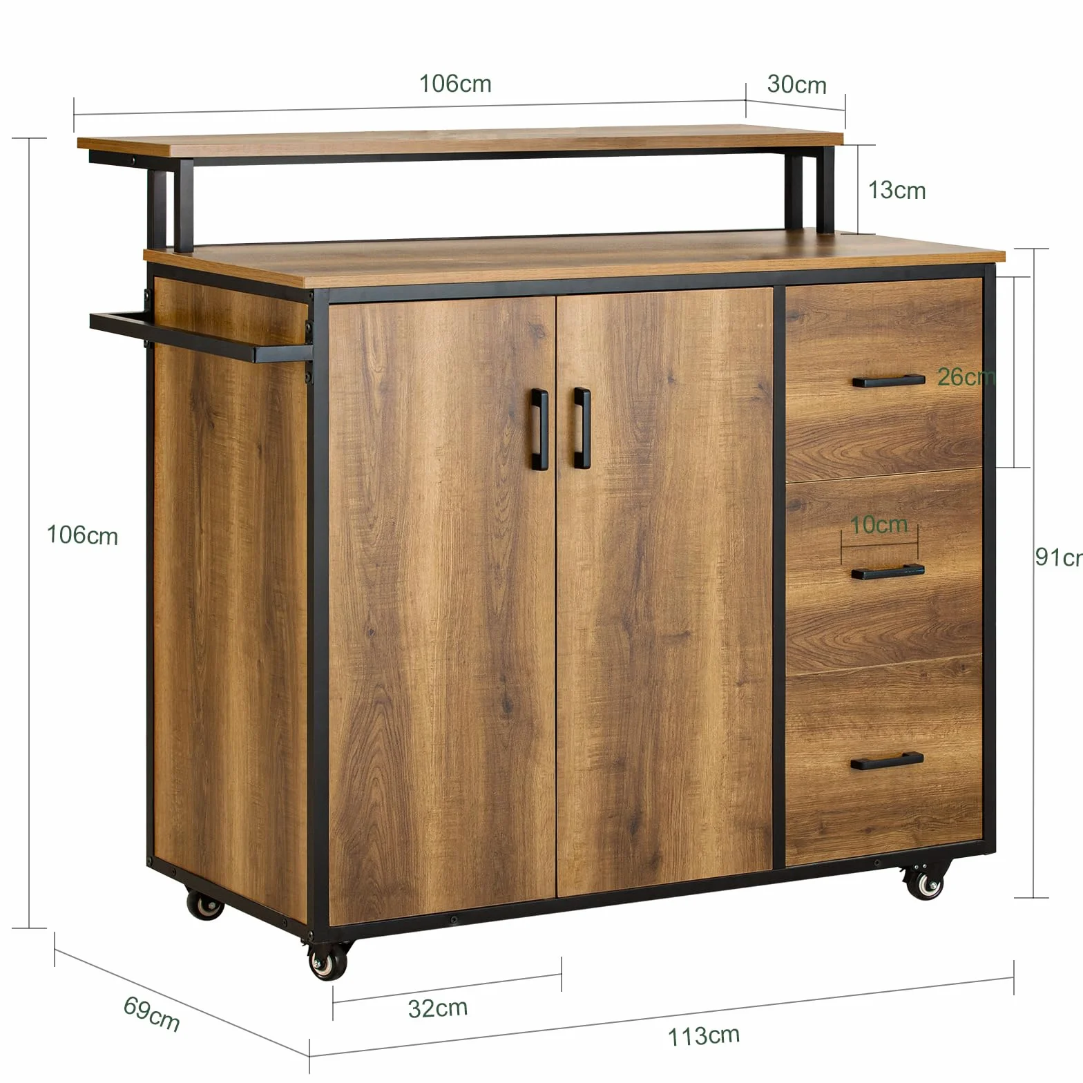SoBuy KNL02-PF Szafka Kuchenna Wyspa Kuchenna Kredens Stół Barowy 69 x 113 x 106 cm