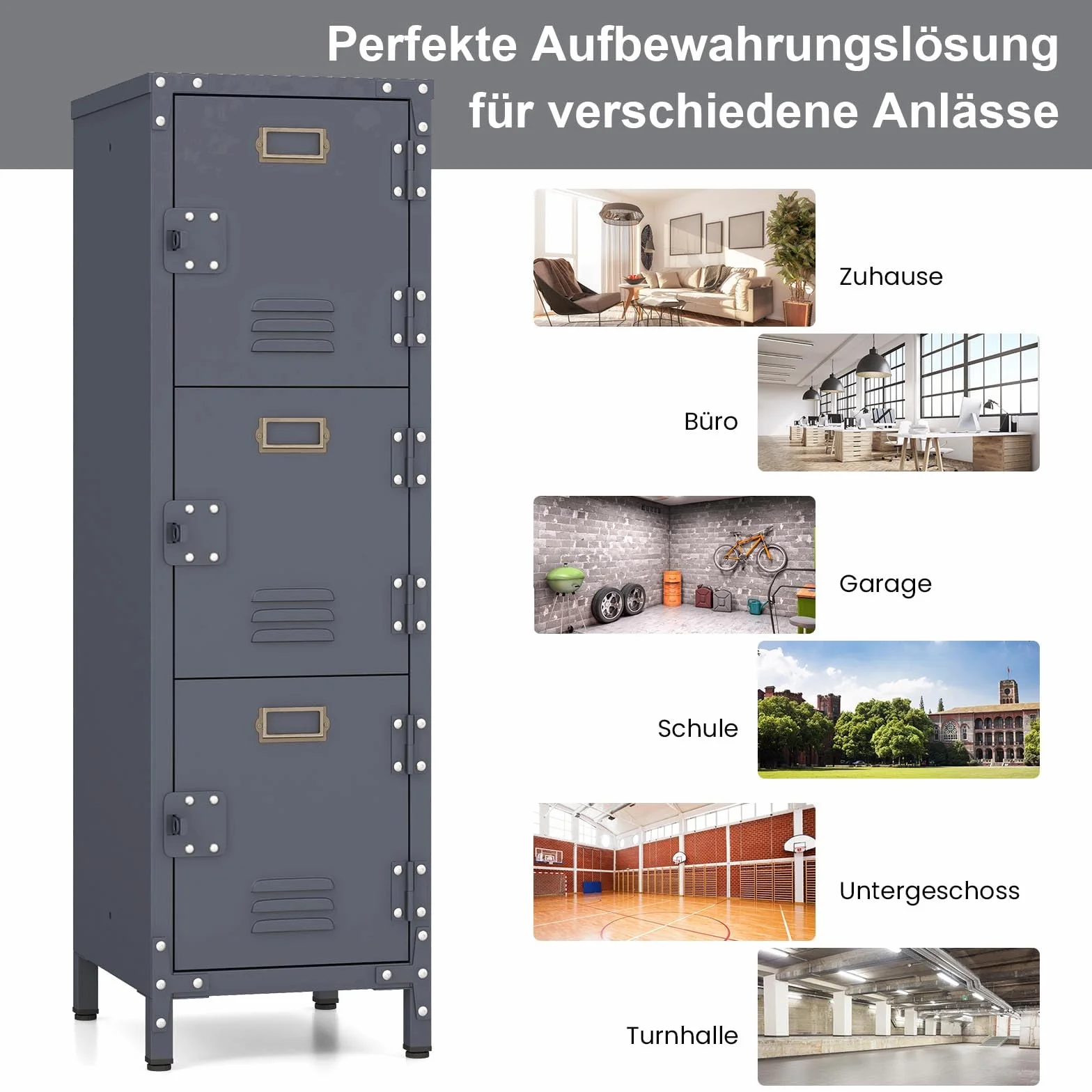 COSTWAY Metalowa szafka na dokumenty 30 x 35 x 100 cm, metalowa szafka z 3 zamykanymi drzwiami, regulowane nóżki, ochrona przed przewróceniem, szafka biurowa vintage, szafka do przechowywania do biura