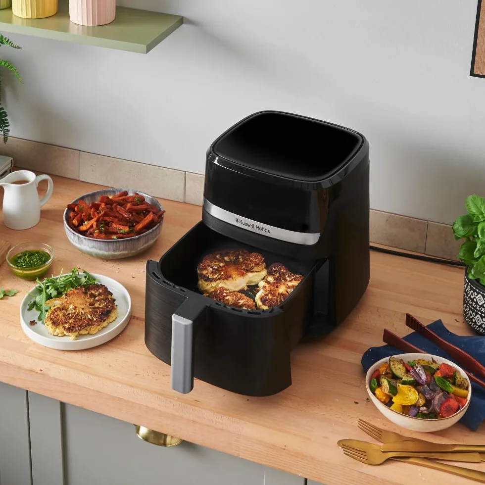 Russell Hobbs Frytkownica beztłuszczowa 5.5L [Kompaktowa, 9 funkcji] Satisfry (Części nadające się do mycia w zmywarce, Nieprzywierająca powłoka, Bez BPA, Ekran dotykowy, Smażenie bezolejowe) 27621-56
