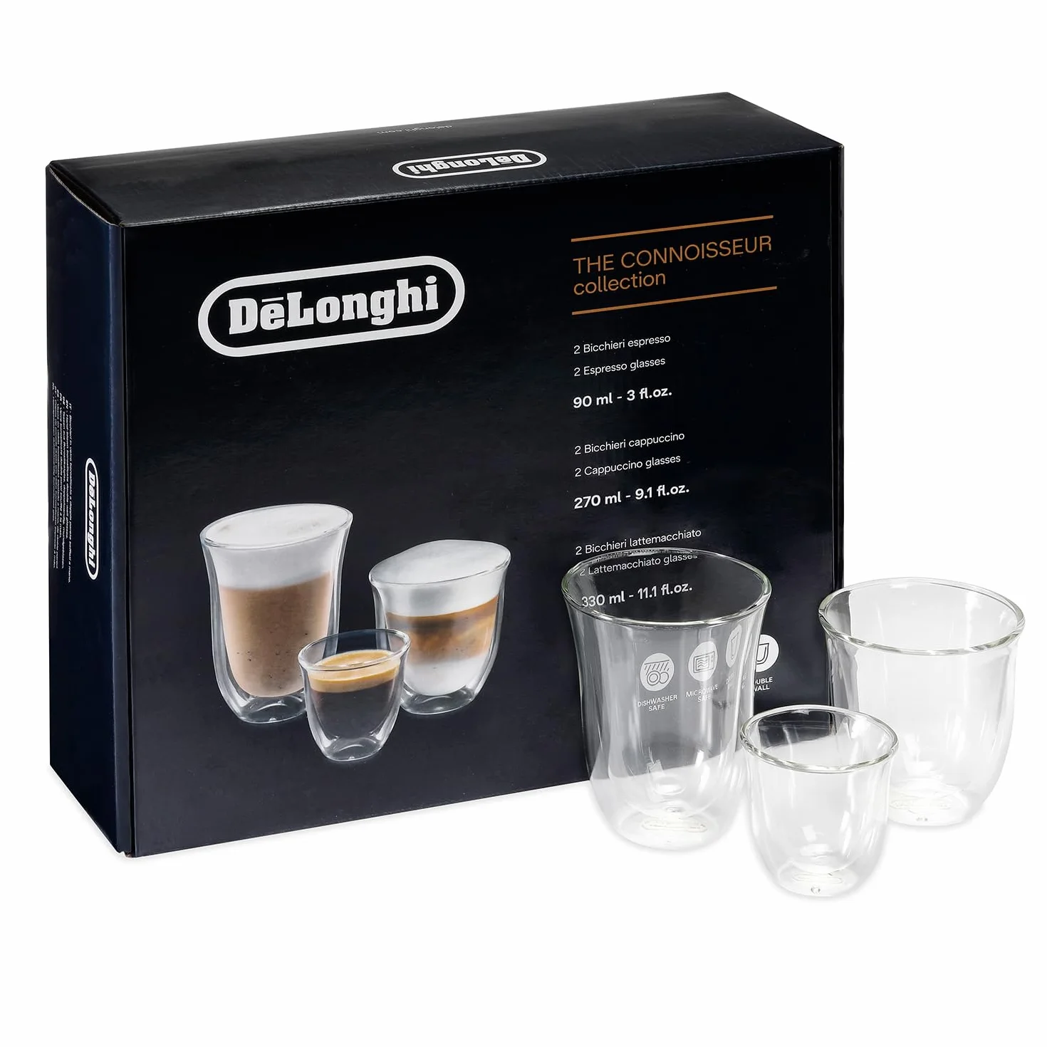 De'Longhi 5513296671 Szklanki, Przezroczysty, 60/90/220ml