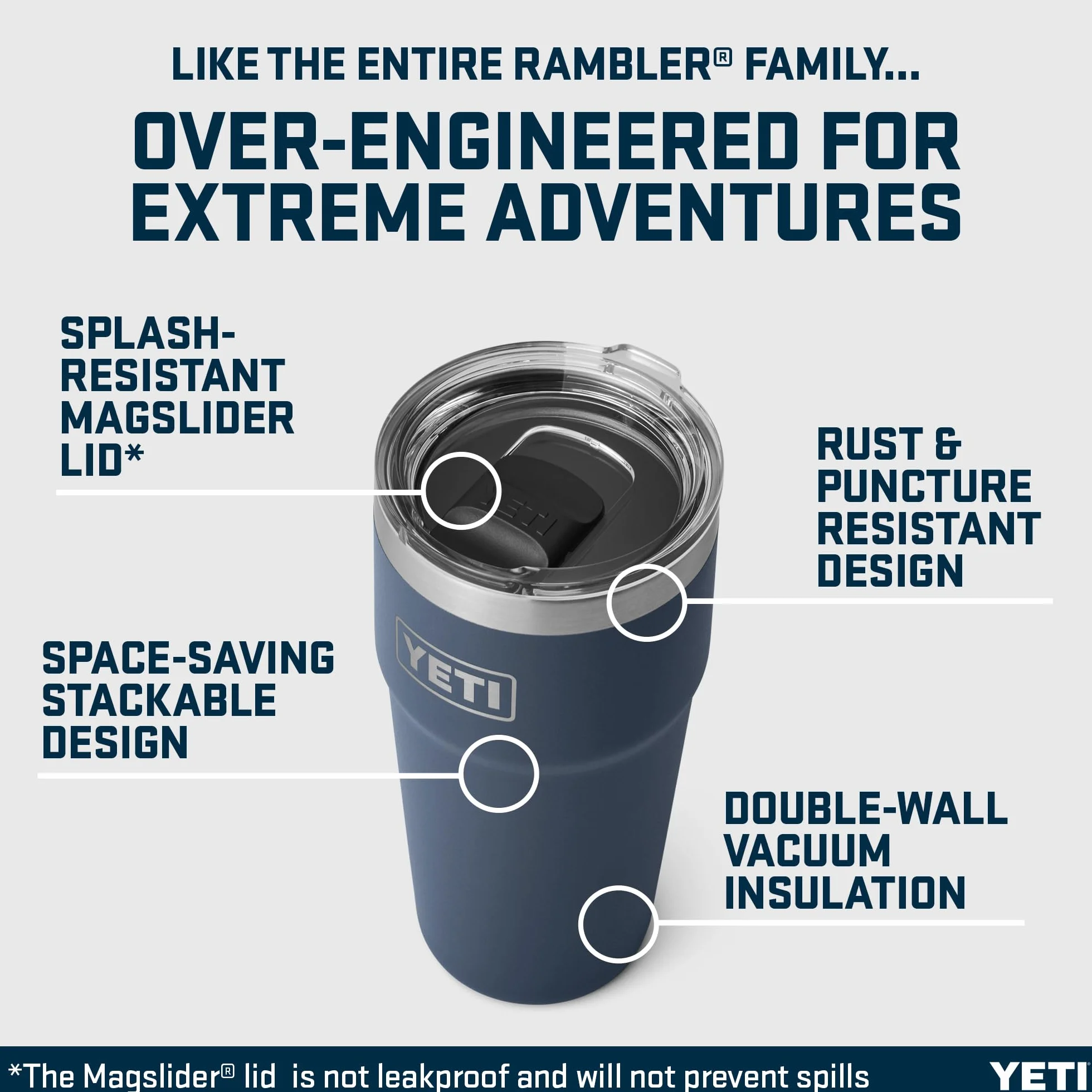 YETI Rambler 20 oz (591 ml) Stackable Cup with Removable Magslider Lid, Stainless Steel Vacuum Insulated Coffee Cup, Navy
