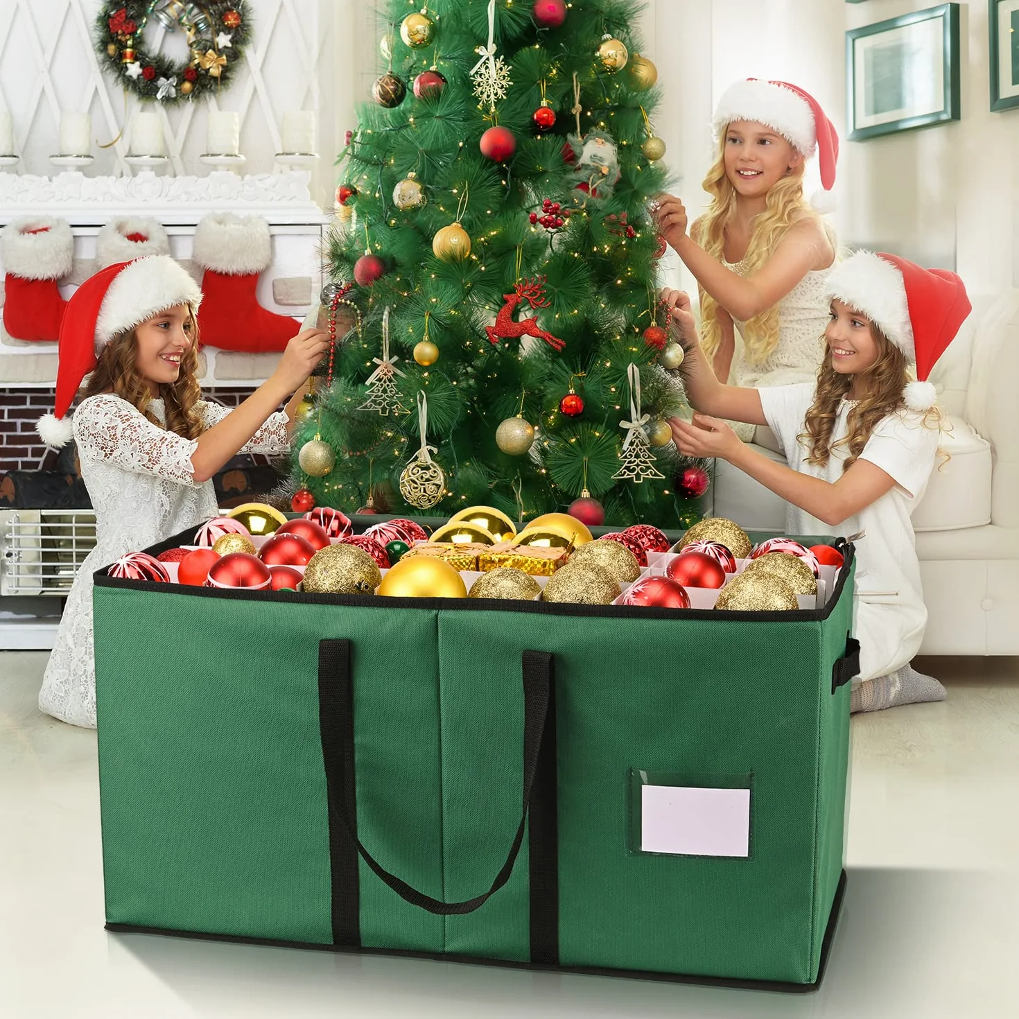 Pudełko do przechowywania ozdób bożonarodzeniowych, Mrrihand Xmas organizer dekoracyjny z regulowanymi przegrodami - pojemnik do przechowywania 128 ozdób świątecznych 7 cm, podwójne zamknięcie na