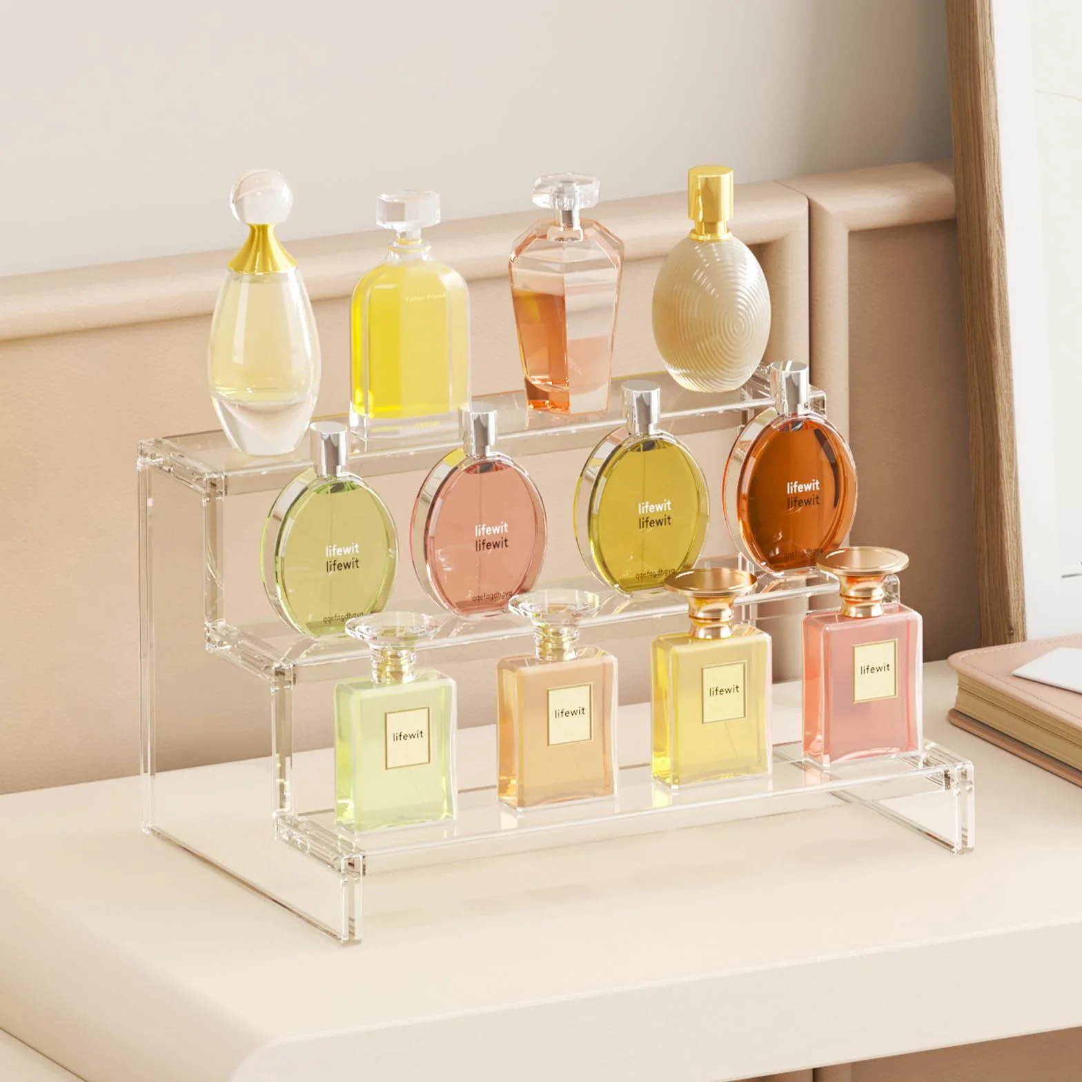 Lifewit 3 Tier Clear Display Risers Stand, 30.5 cm Plastikowe Risers do Wyświetlania, Plastikowe Organizatory do Figurek/Cupcake/Perfumy, Stojak Wyświetlania Biurkowego Dekoracji, 1 Opakowanie