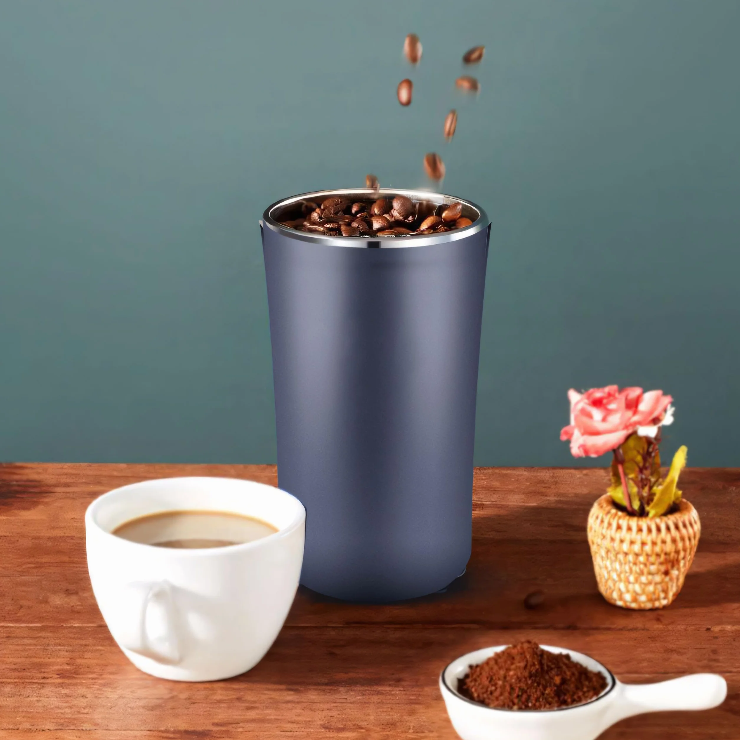 Retoo Elektryczny młynek do kawy z nożem udarowym i stalą nierdzewną, ceramiczny mechanizm mielący, regulowana grubość, espresso, French Press, kawiarnia