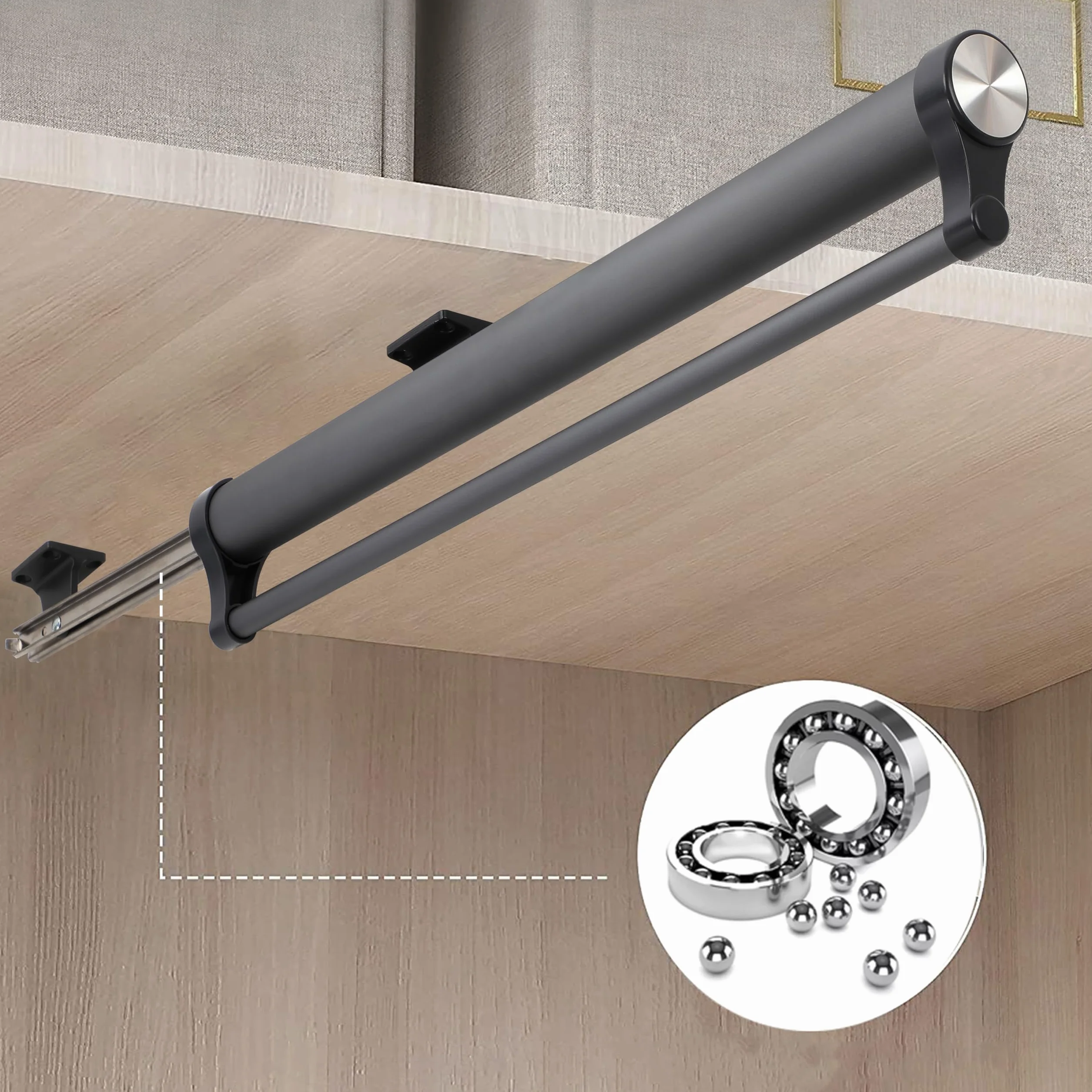 Wysuwany drążek na ubrania do szafy garderobiany, stop aluminium, wytrzymały, regulowany drążek na ubrania, oszczędność miejsca (szary, 342 mm)