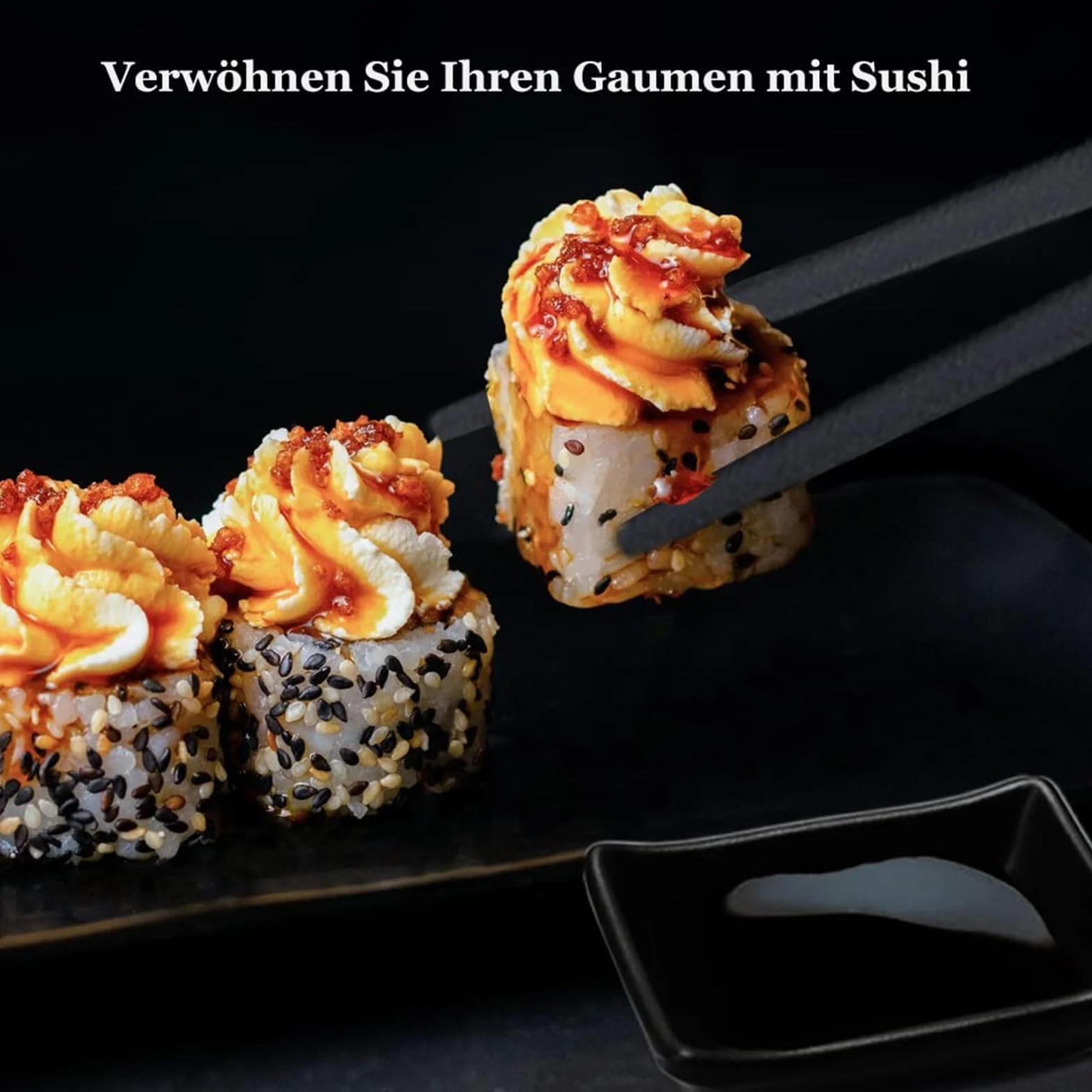 Talerz do sushi z miseczkami do dipów, naczynia do sushi z pałeczkami, japońskie talerze do sushi, zestaw azjatyckich naczyń, z 2 parami pałeczek, 2 półkami, 2 talerze, 2 talerze, czarny