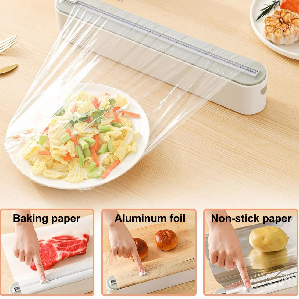 2 sztuki magnetycznych dozowników folii spożywczej z nożem, dozownikiem i dozownikiem do folii aluminiowej, dozownikiem folii aluminiowej, dozownikiem folii aluminiowej i dozownikiem żywności do folii