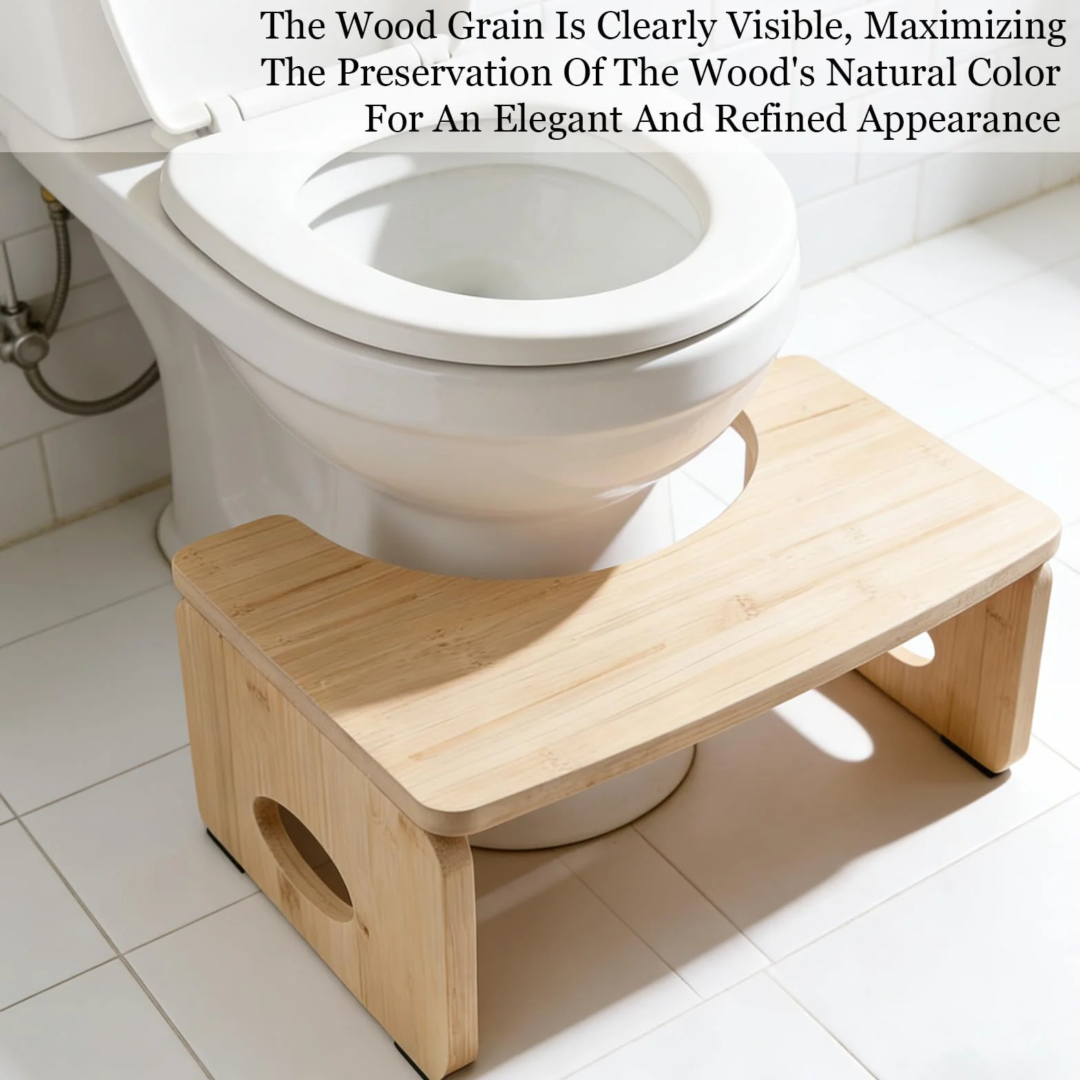 FlexStep Klapp-Toilettenhocker 18 cm | 150 kg FSC-Bambus | 6 cm flach gefaltet | Anti-Rutsch-Pads & Griffloch | Platzsparender WC-Hocker – Caramel Beige