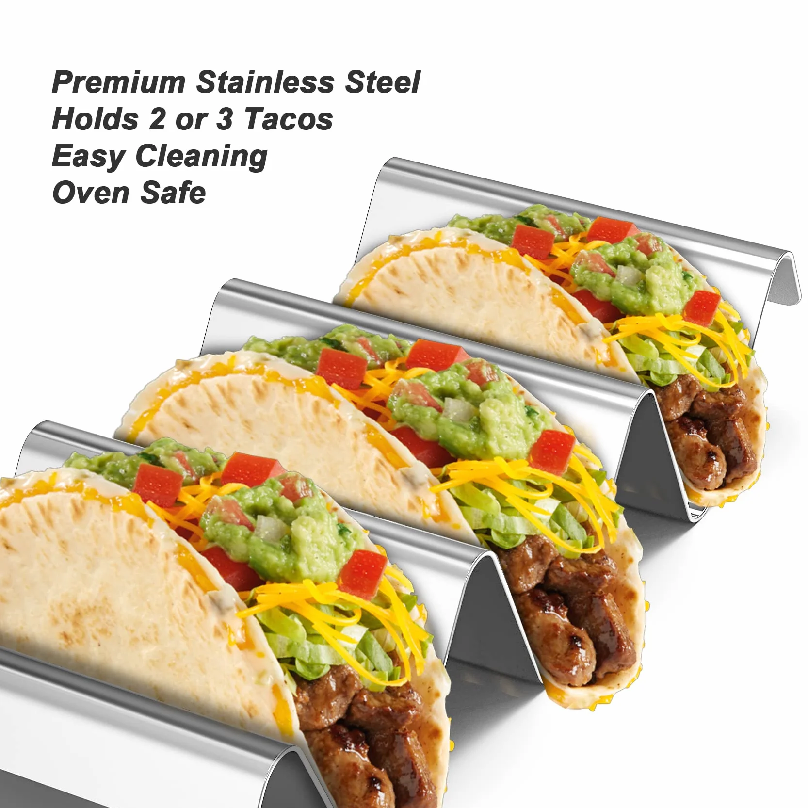 onlyfire Stojak na taco ze stali nierdzewnej, 4 solidne tacki na taco z uchwytami