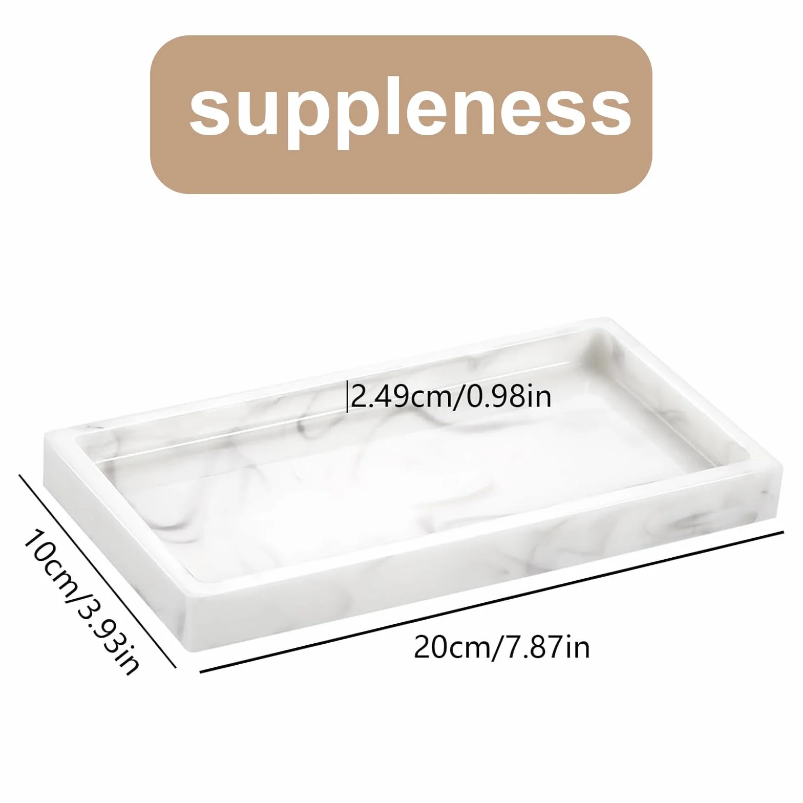 2 sztuki taca łazienkowa, dekoracyjna taca do łazienki, silikonowa taca łazienkowa (biały marmur, 20L*10W*2H cm)