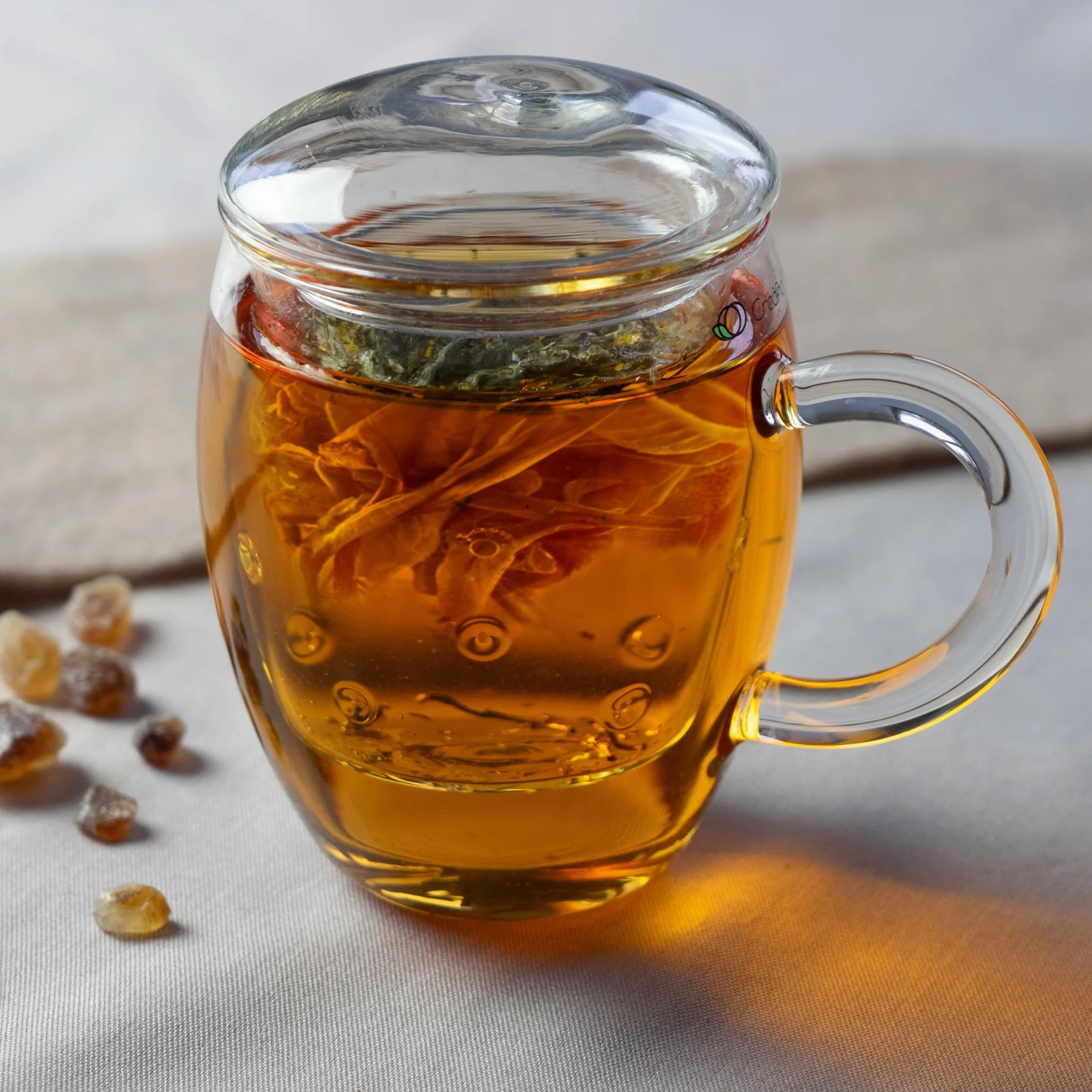 Creano Szklanka do herbaty All in one, duża filiżanka do herbaty z sitkiem i pokrywką ze szkła, 400 ml, idealny zaparzacz do herbaty