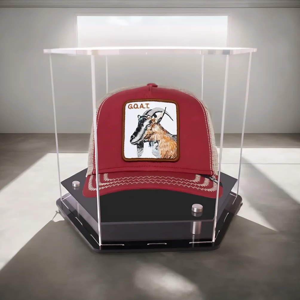 Przezroczysta sześciokątna witryna na kapelusze, akrylowa, do baseballu, czapki piłkarskiej, stojaka, idealna do baseballu, piłki nożnej lub czapek typu snapback, 24 x 22 x 20 cm