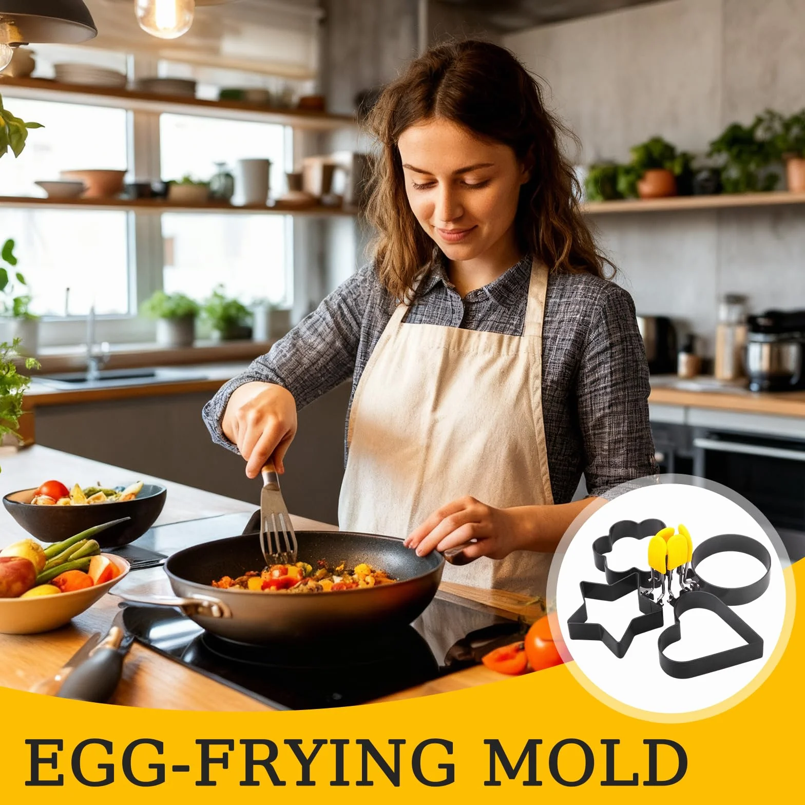 4 foremki do jajek sadzonych, do pancake, z powłoką zapobiegającą przywieraniu, z uchwytami składanymi, do smażenia jajek sadzonych, kanapek