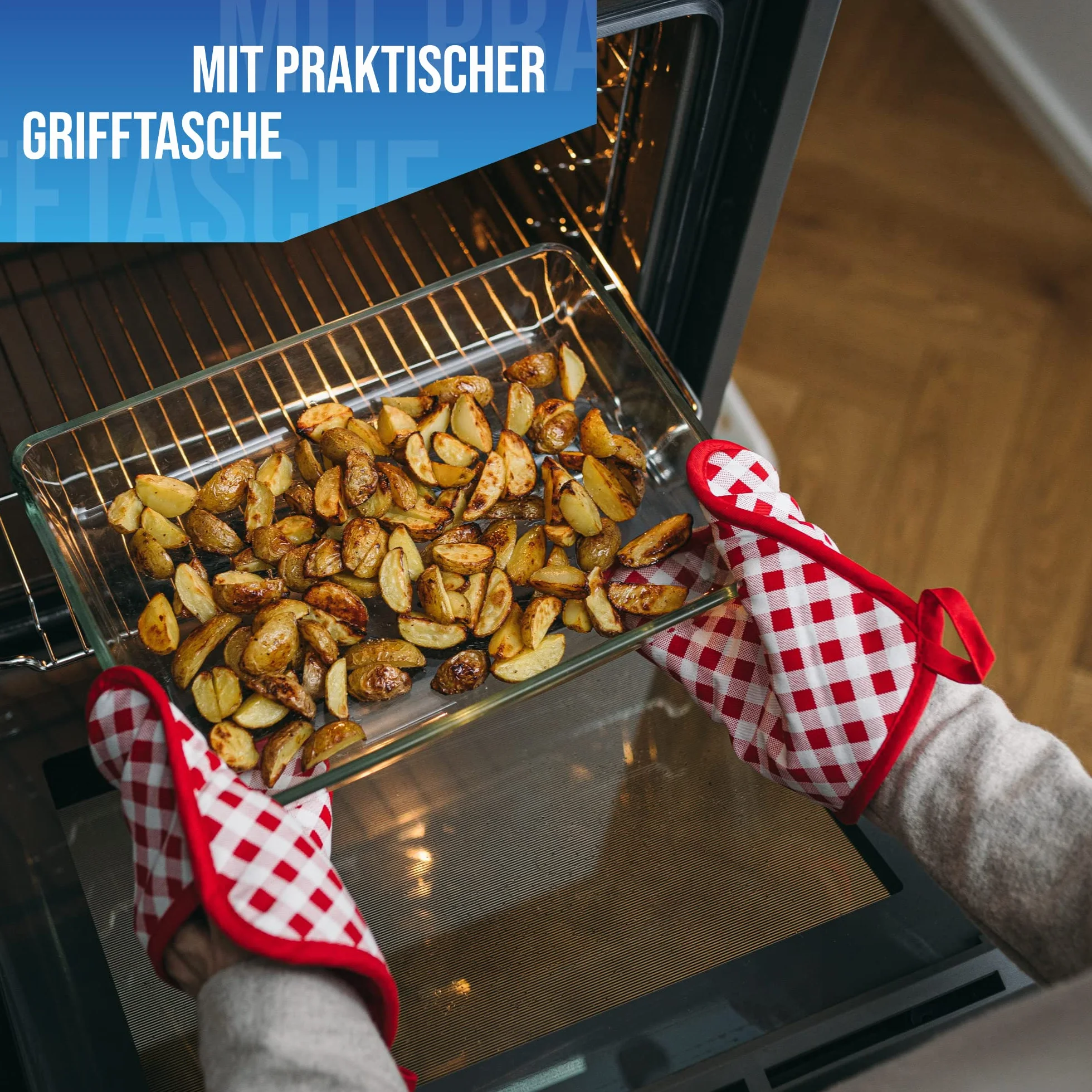 LauterSchutz® 1 para garnkowych łapek – miękka, do prania, recyklingowa bawełna z kieszenią na ręce [odporne na 250°C] rękawice do gotowania