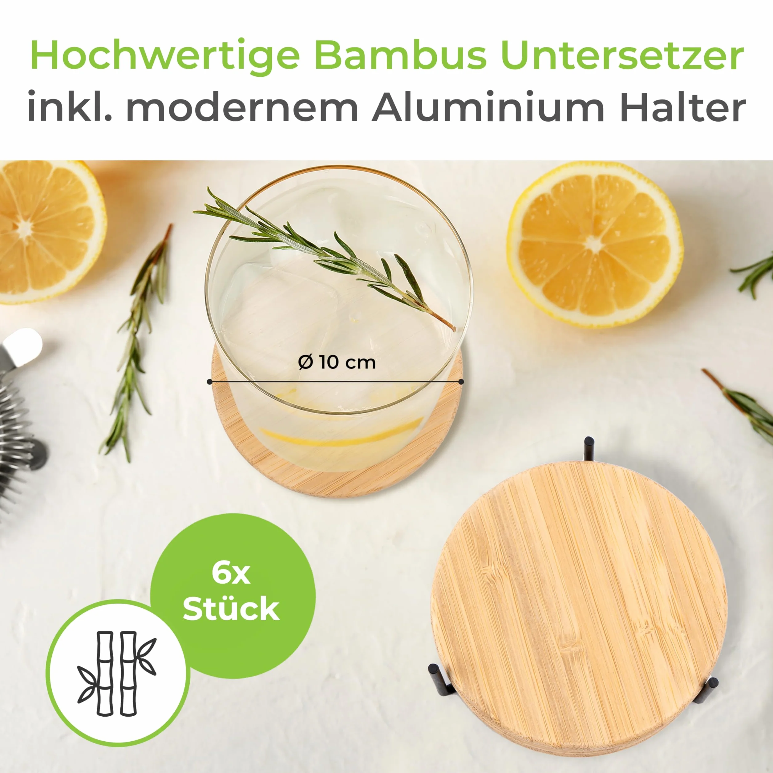 NOWOŚĆ: Greenable ® podkładki z bambusa i filcu [6 szt.] w zestawie z luksusowym uchwytem – designerskie podkładki pod szklanki w kolorze czarnym – dwustronne i z efektem antyhaftowym – podkładki pod