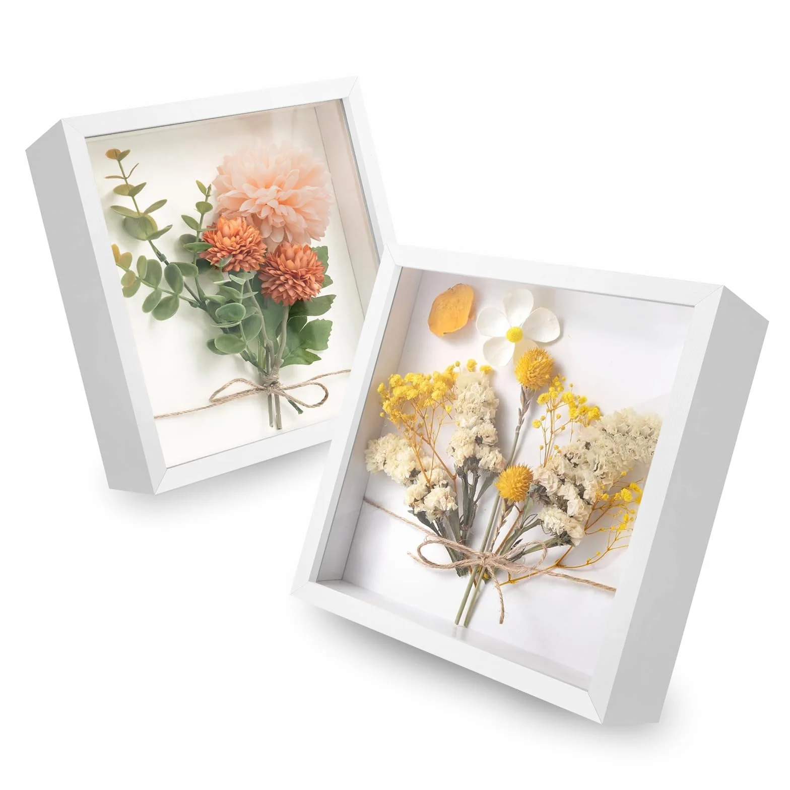 WISYOK Ramka 3D do napełniania, 22 x 22 cm, 2 szt. ramki 3D, głębsza ramka na ścianę i biurko, Shadow Box na zdjęcia, przedmioty, bukiet ślubny, dzieła sztuki "zrób to sam" (biała)