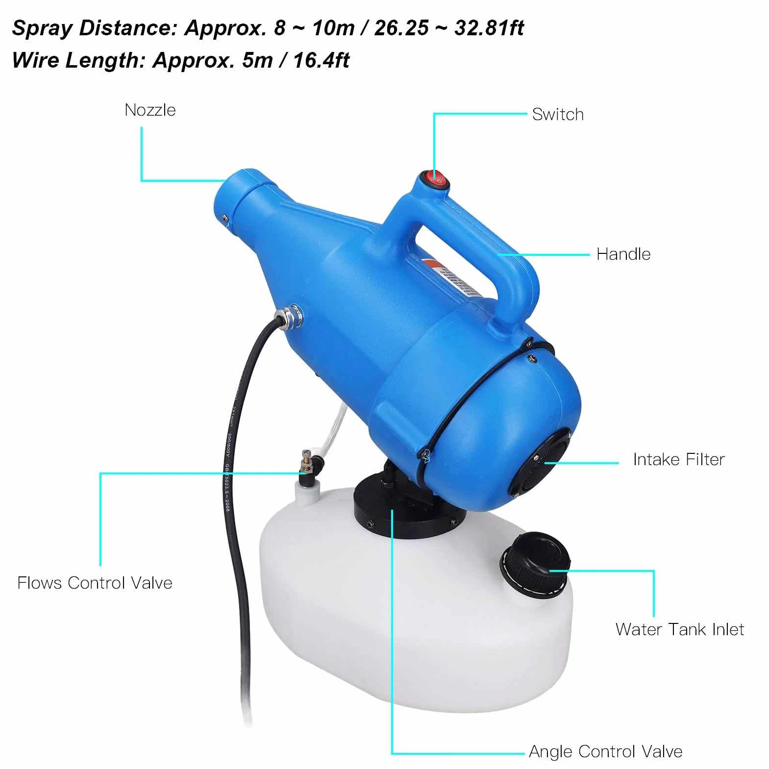 Elektryczny Atomizer 4,5 L ULV Maszyna do Rozpylania Mgły Opryskiwanie od 8 do 10 M, Elektryczna Maszyna do Wytwarzania Mgły z Parownikiem, Rozpylacz Mgły ULV Dom dla Domu