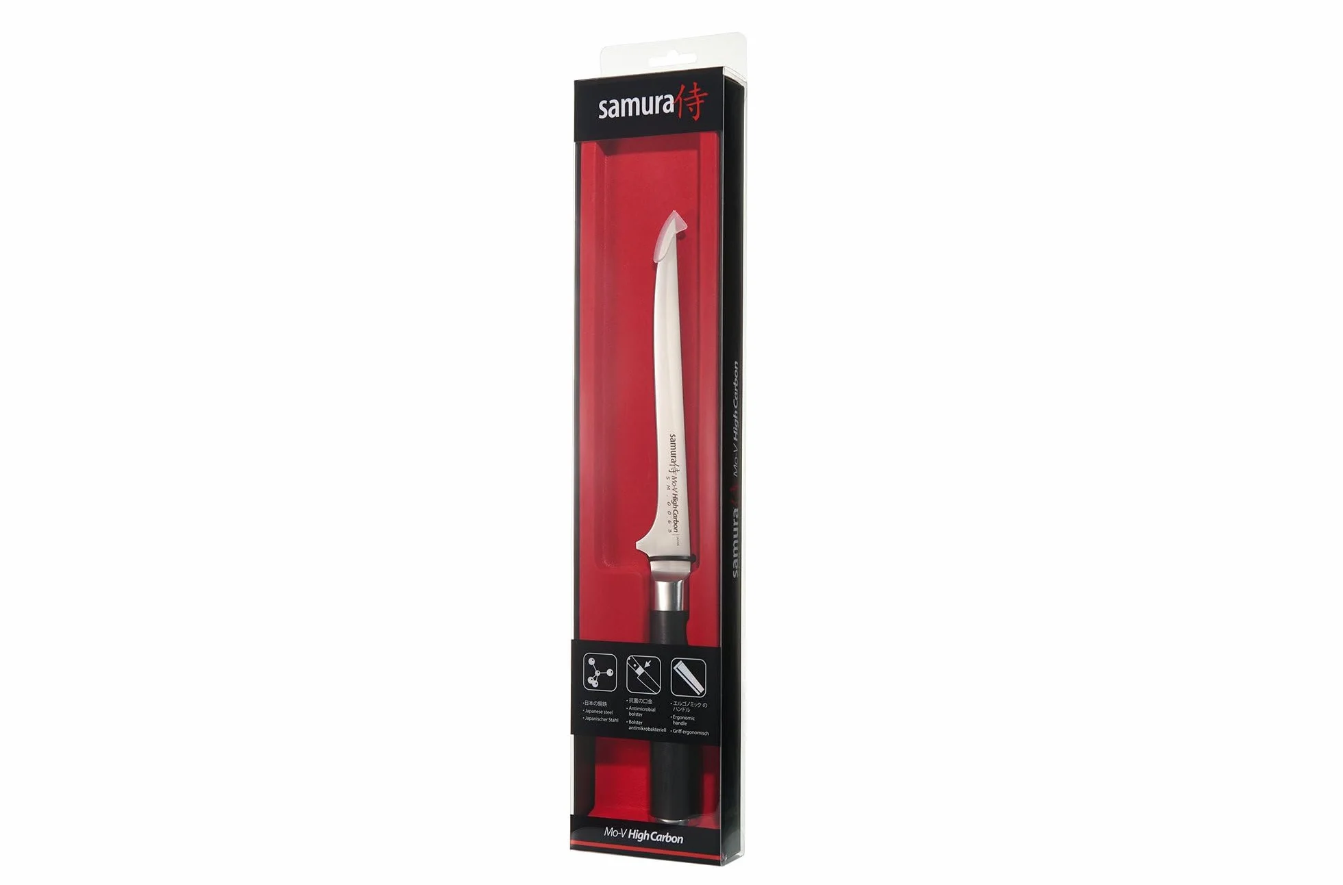 Samura MO-V Profi Ausbeinmesser ultra-scharf, groß und flexibel, aus japanisch AUS 8 Edelstahl, 16,5 cm Klinge, mit G10 Handgriff aus Carbon, Filetiermesser, gebogen