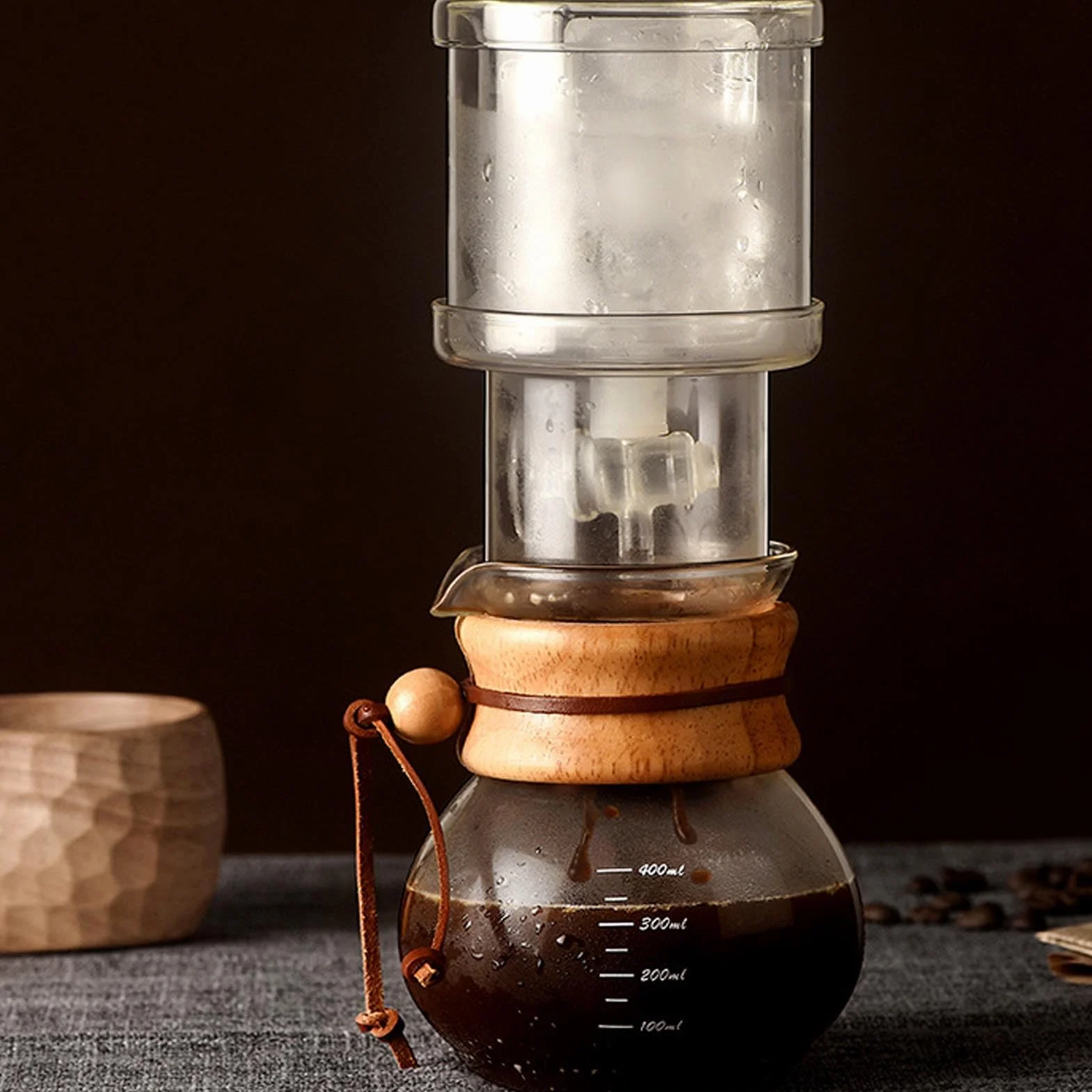 AUNMAS Ekspres do Kawy Mrożonej Ice Cold Brew Dripper, 400 Ml, Przezroczysty Szklany Ekspres do Kawy Mrożonej Cold Brew Drip Tower z Papierowymi Filtrami do Domu, Biura, Kawiarni,