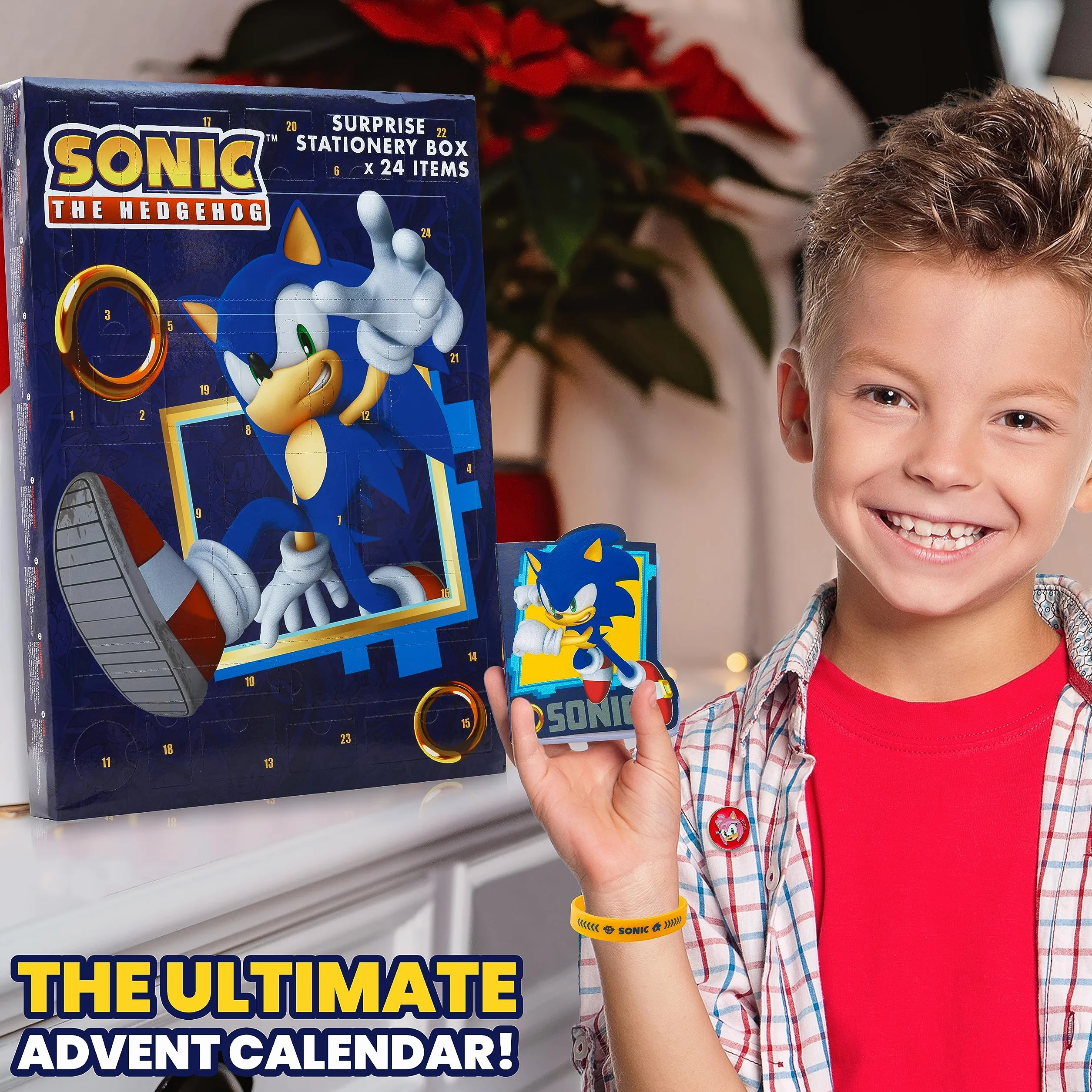 Sonic The Hedgehog Kalendarz adwentowy 2024 dla dzieci i młodzieży, bransoletka breloki papiernicze