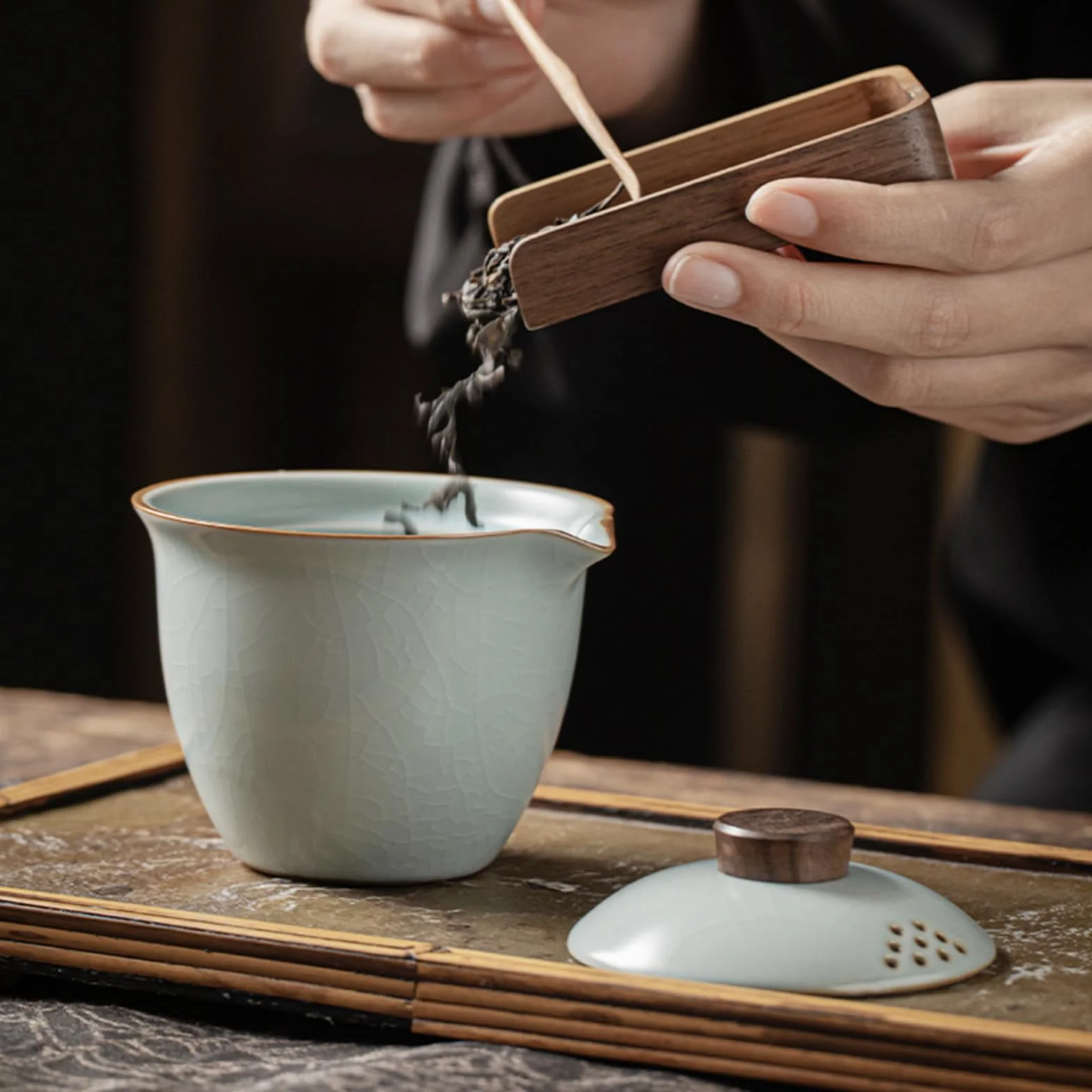 Gaiwan zestaw do herbaty ręczny czajniczek ceramiczny, 200 ml, miska do herbaty Ruyao Kungfu zestaw do herbaty błękitny