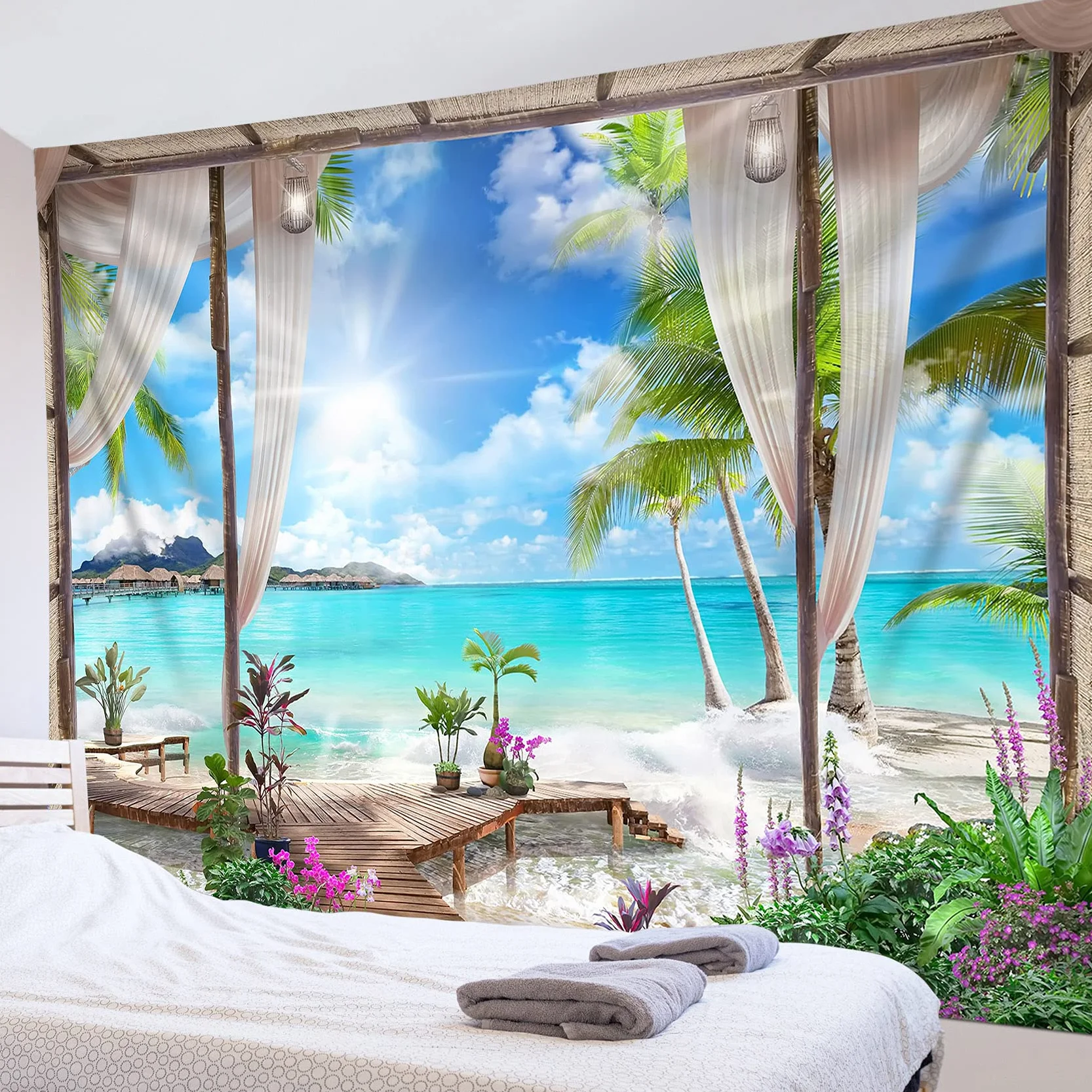 LB Gobelin Wybrzeże Morze Plaża Gobeliny Dekoracje ścienne do Salonu Sypialnia, 235x180cm
