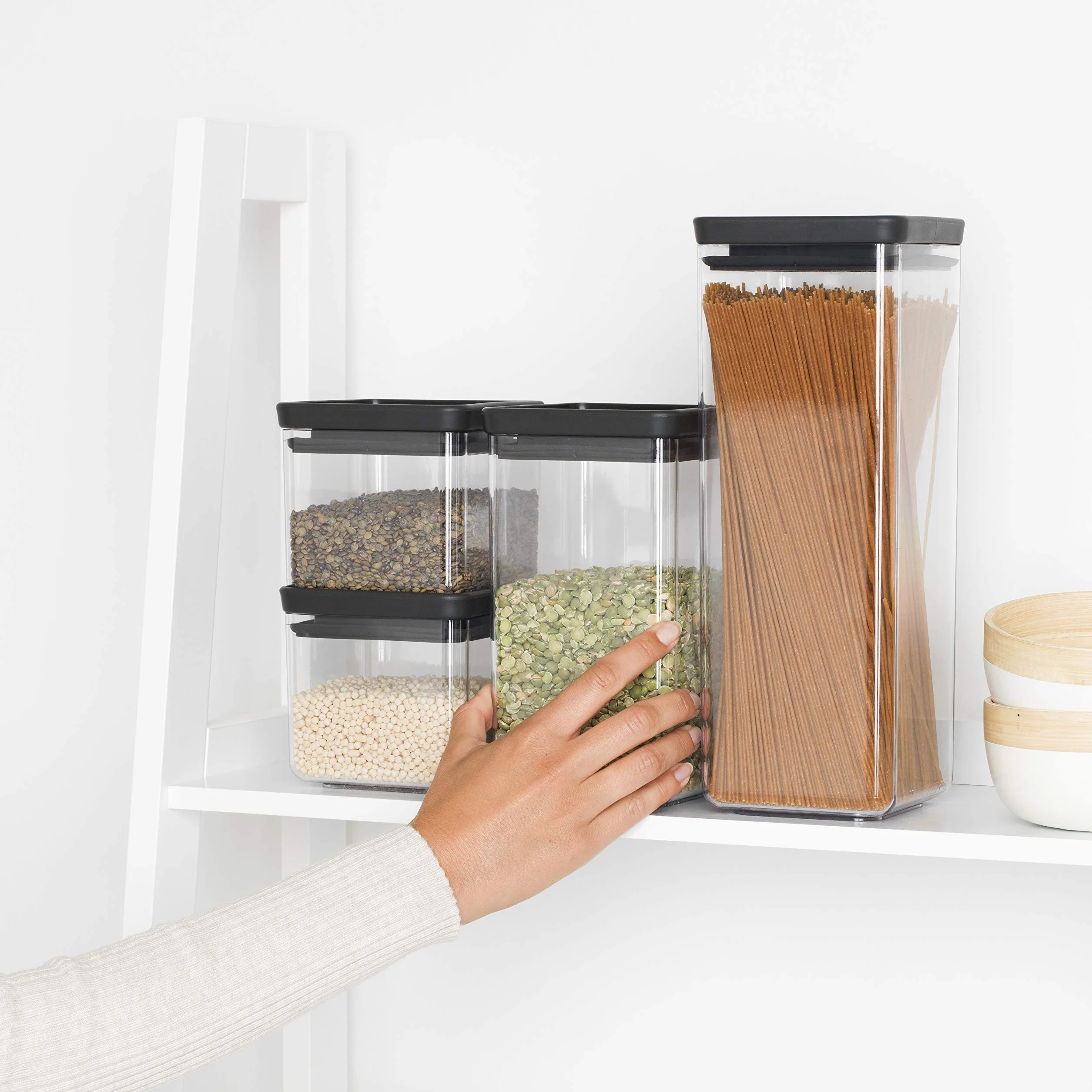 Brabantia Zestaw prostokątnych pojemników 2 x 0.7L / 2 x 1.6L - Wieko Ciemny Szary