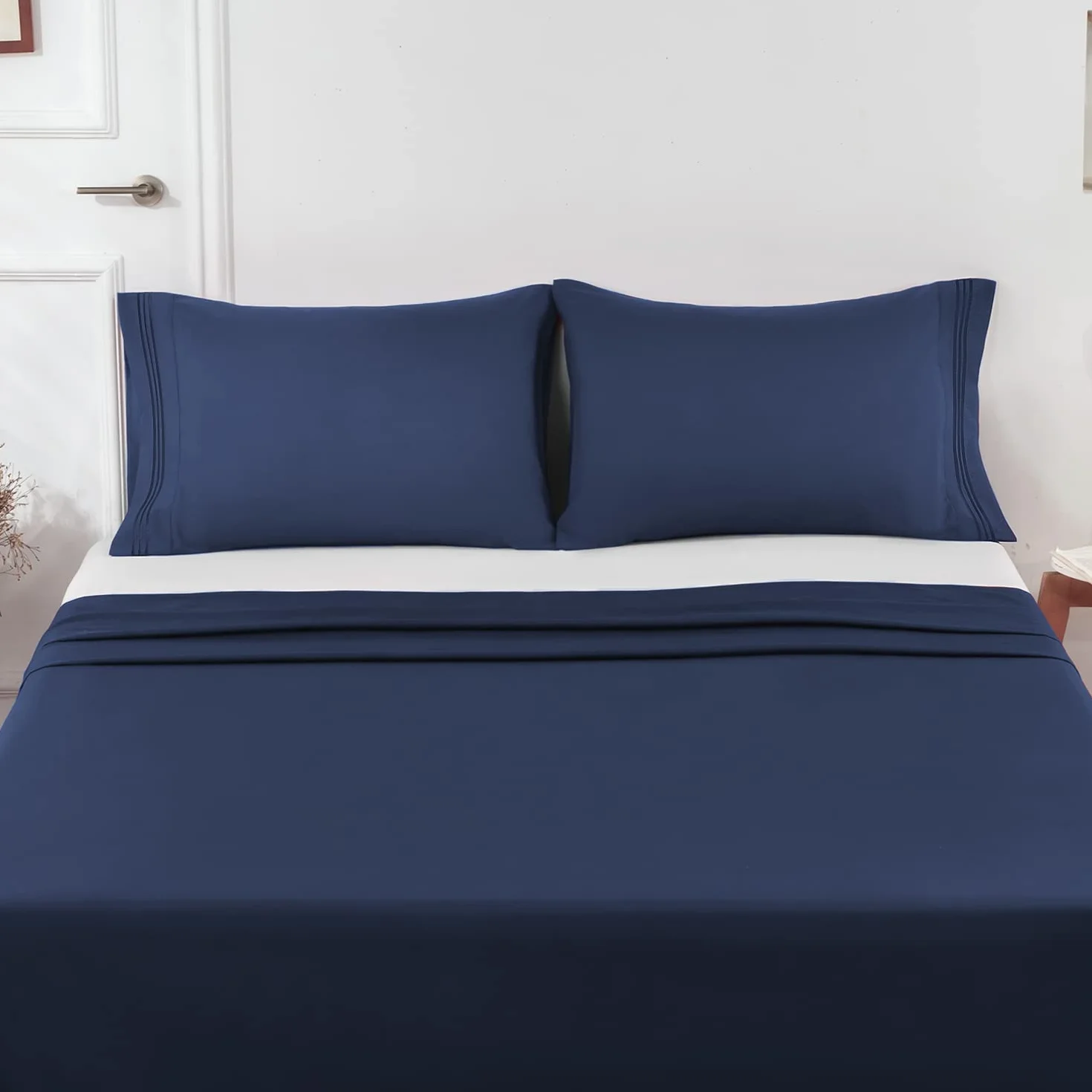 Lirex 2-pak poszewek na poduszki 1800 nici, rozmiar 50 cm x 75 cm poszewki na poduszki z miękkiej szczotkowanej mikrofibry, oddychające bez zmarszczek i nadające się do prania w pralce, niebieskie