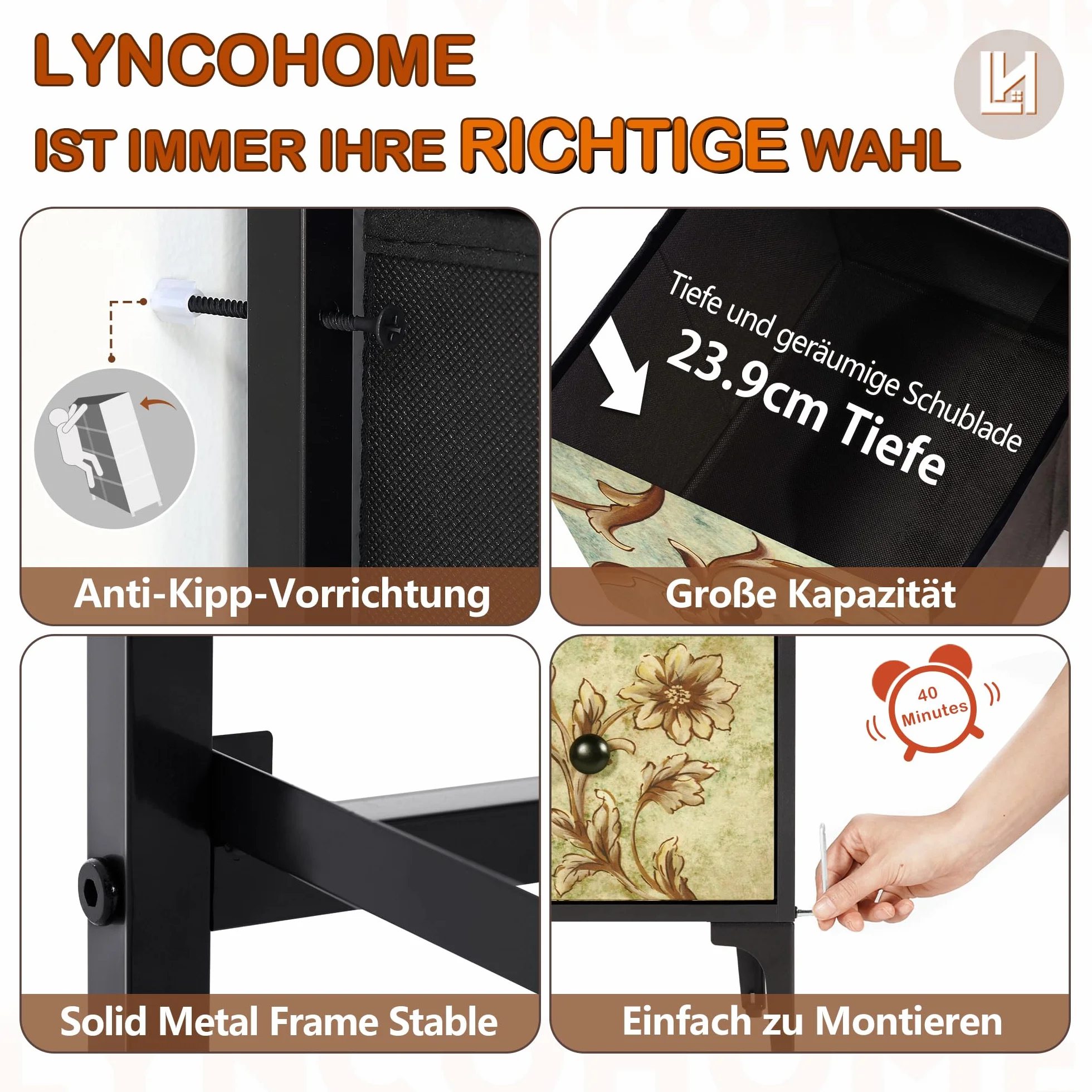 LYNCOHOME Komoda z 6 szufladami Komoda do sypialni Szafka do przechowywania Meble do sypialni Komoda do kuchni Przedpokój biurowy Szafka pod TV z szufladami Styl wiejski