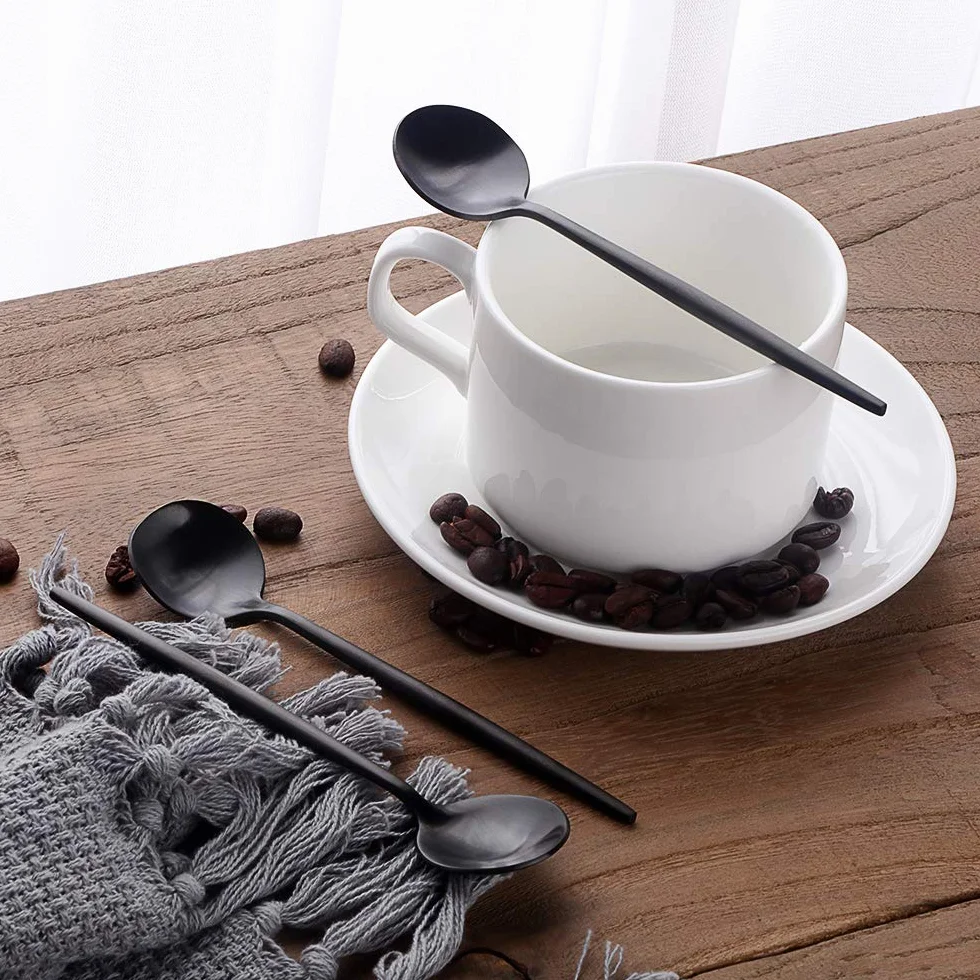 BISDA RUN Łyżki do espresso ze stali nierdzewnej, zestaw 10 mini łyżeczek do kawy, cukru, deserów, cappuccino, matowe czarne