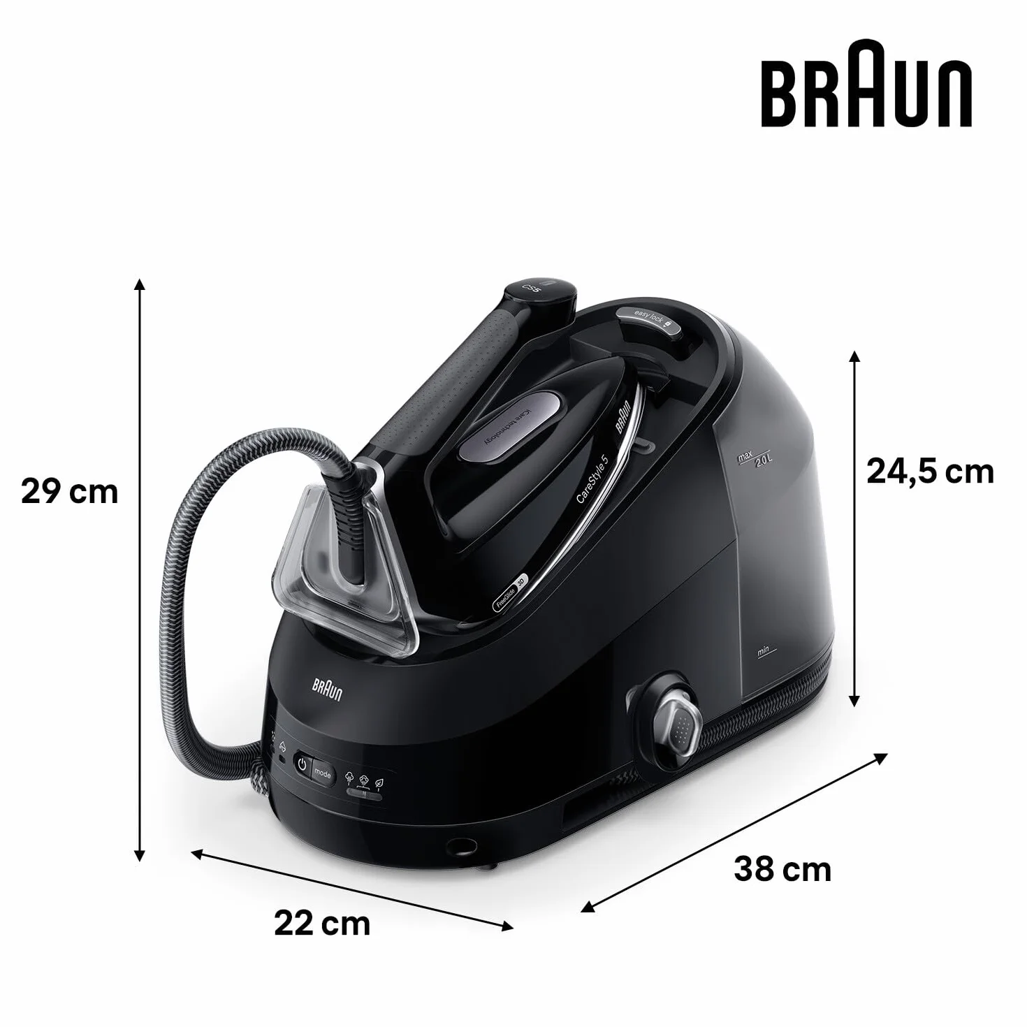 Braun CareStyle5 IS5249BK żelazko z kotłem z 5 lat serwisu, 150 g/min Para, szybkie ogrzewanie, tryb iCare, pionowe prasowanie, zdejmowany zbiornik 2L, 2400 W, czarny